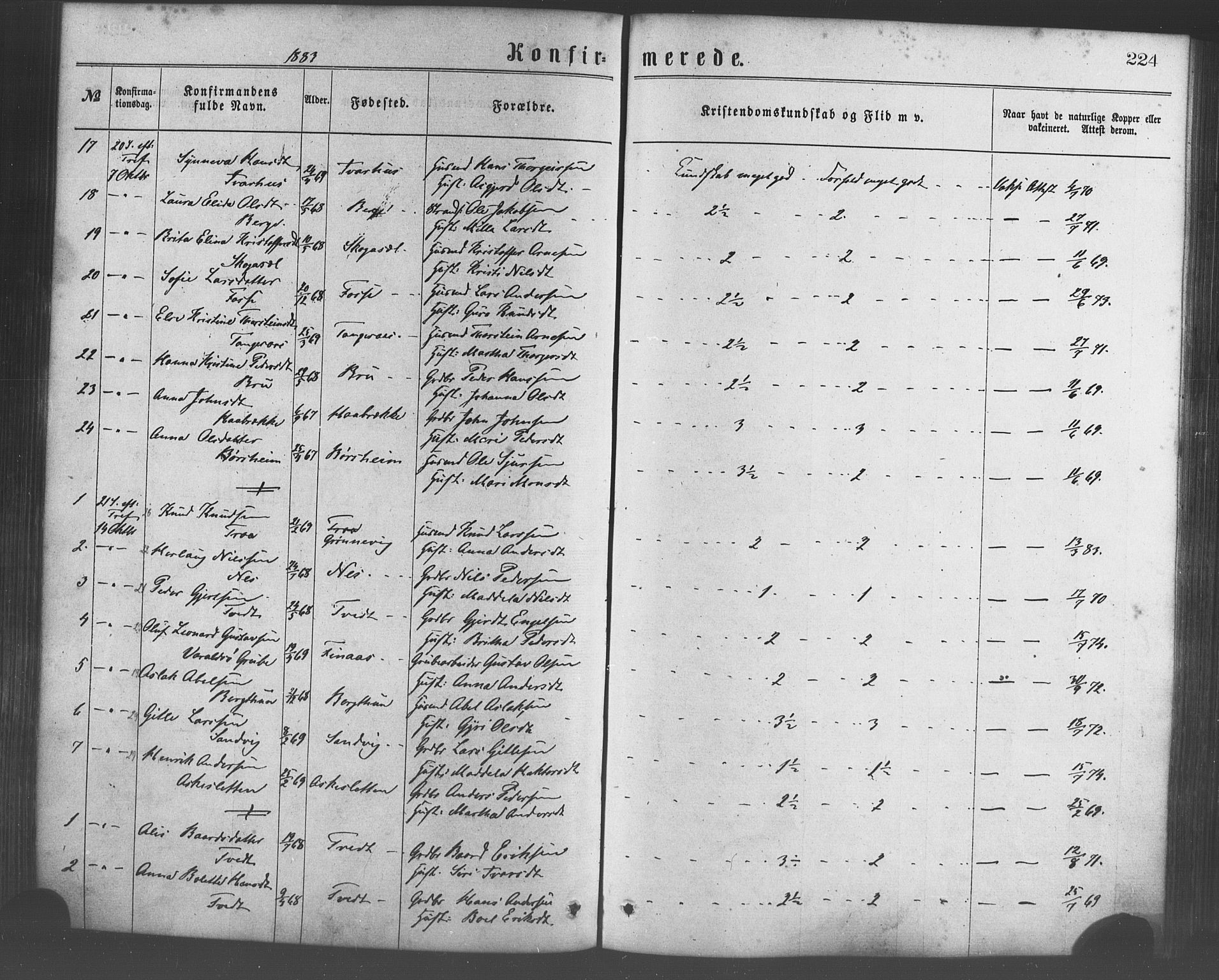 Strandebarm sokneprestembete, AV/SAB-A-78401/H/Haa: Parish register (official) no. A 9, 1872-1886, p. 224