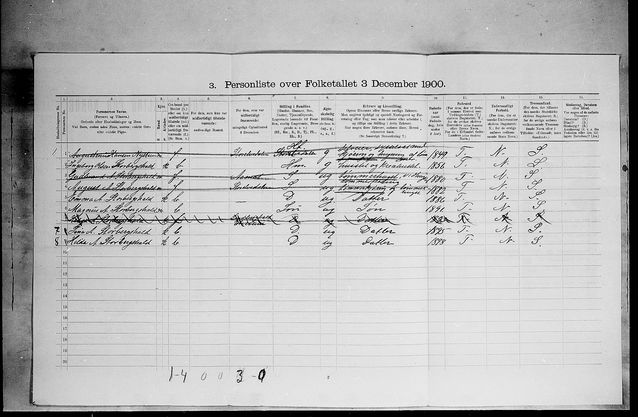 SAH, 1900 census for Elverum, 1900, p. 2785