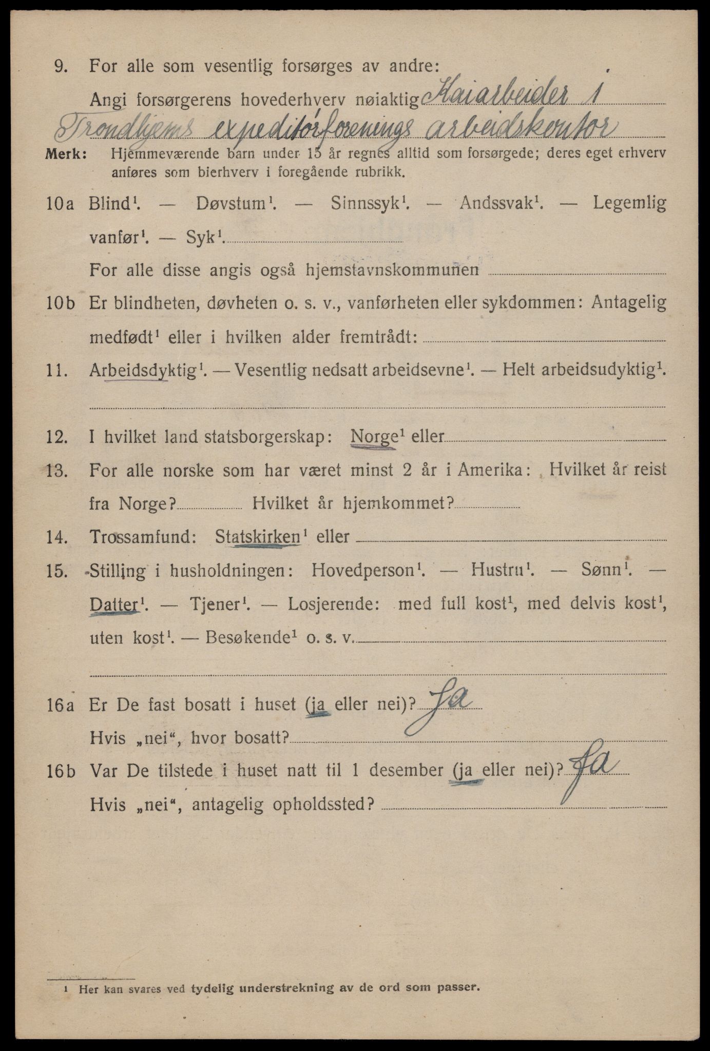 SAT, 1920 census for Trondheim, 1920, p. 87399