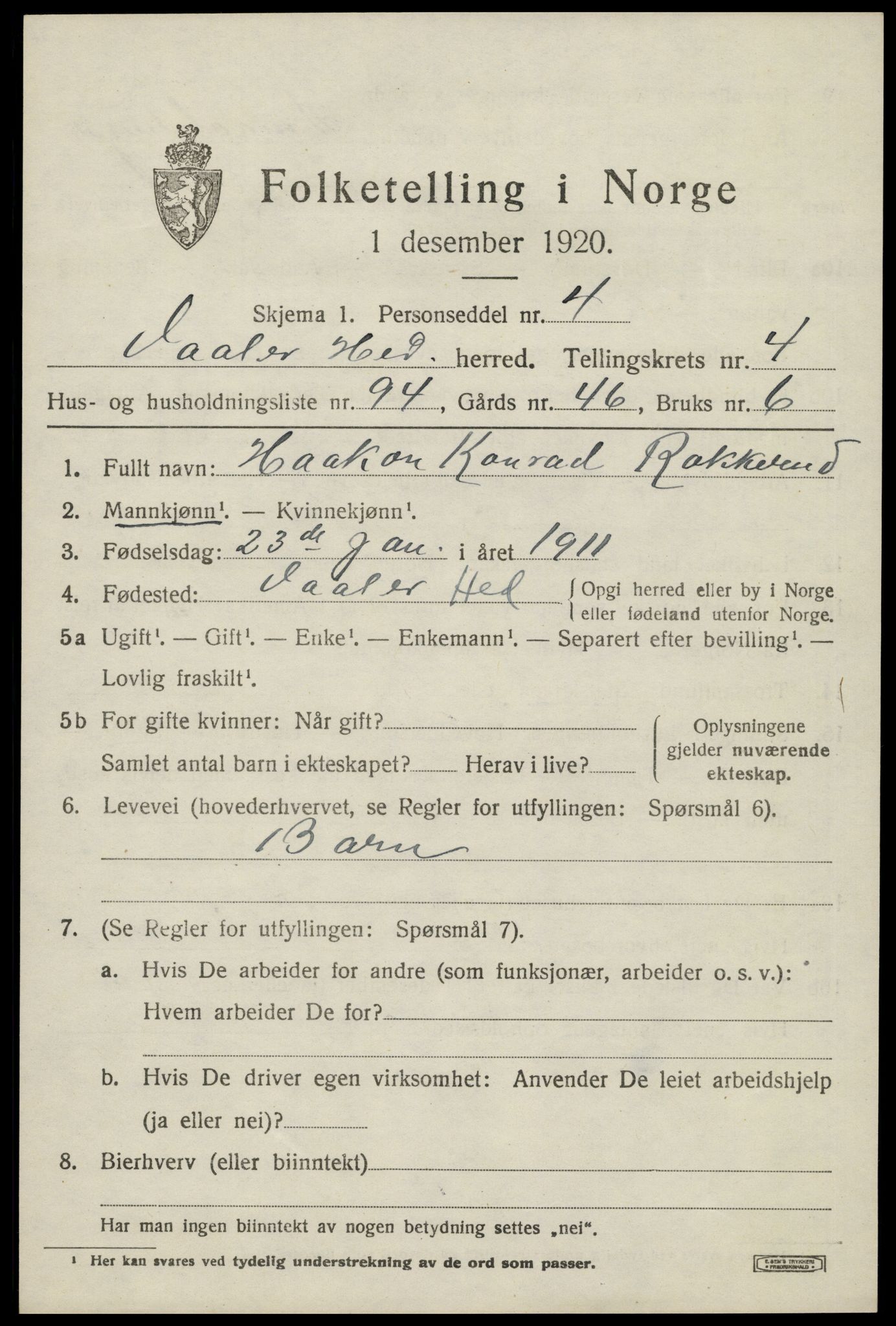 SAH, 1920 census for Våler (Hedmark), 1920, p. 5503