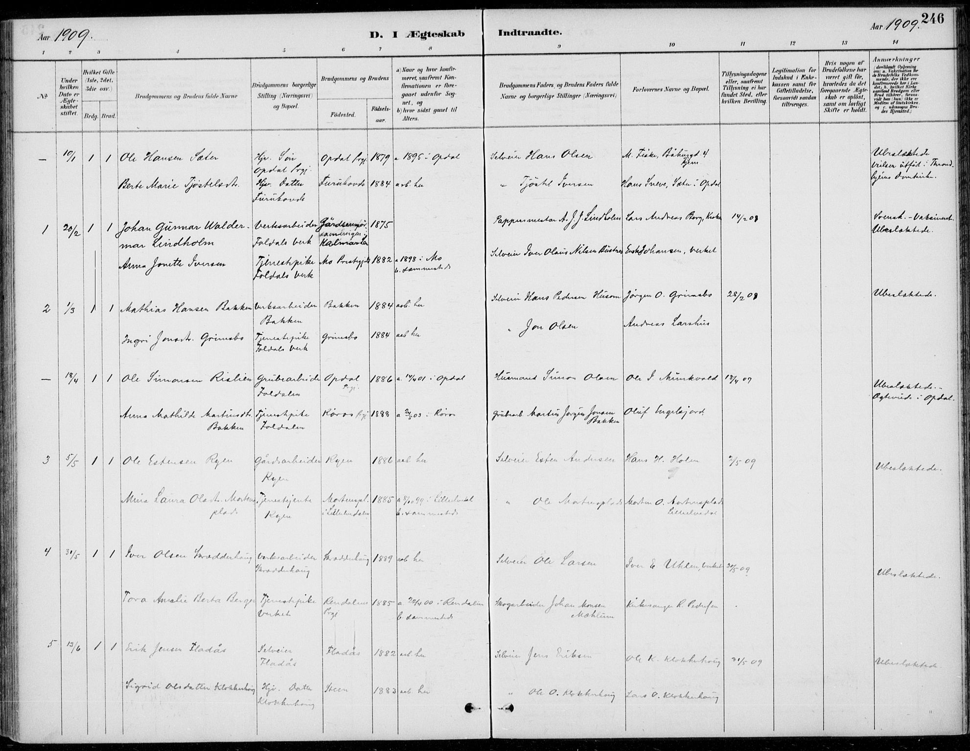 Alvdal prestekontor, SAH/PREST-060/H/Ha/Haa/L0003: Parish register (official) no. 3, 1886-1912, p. 246