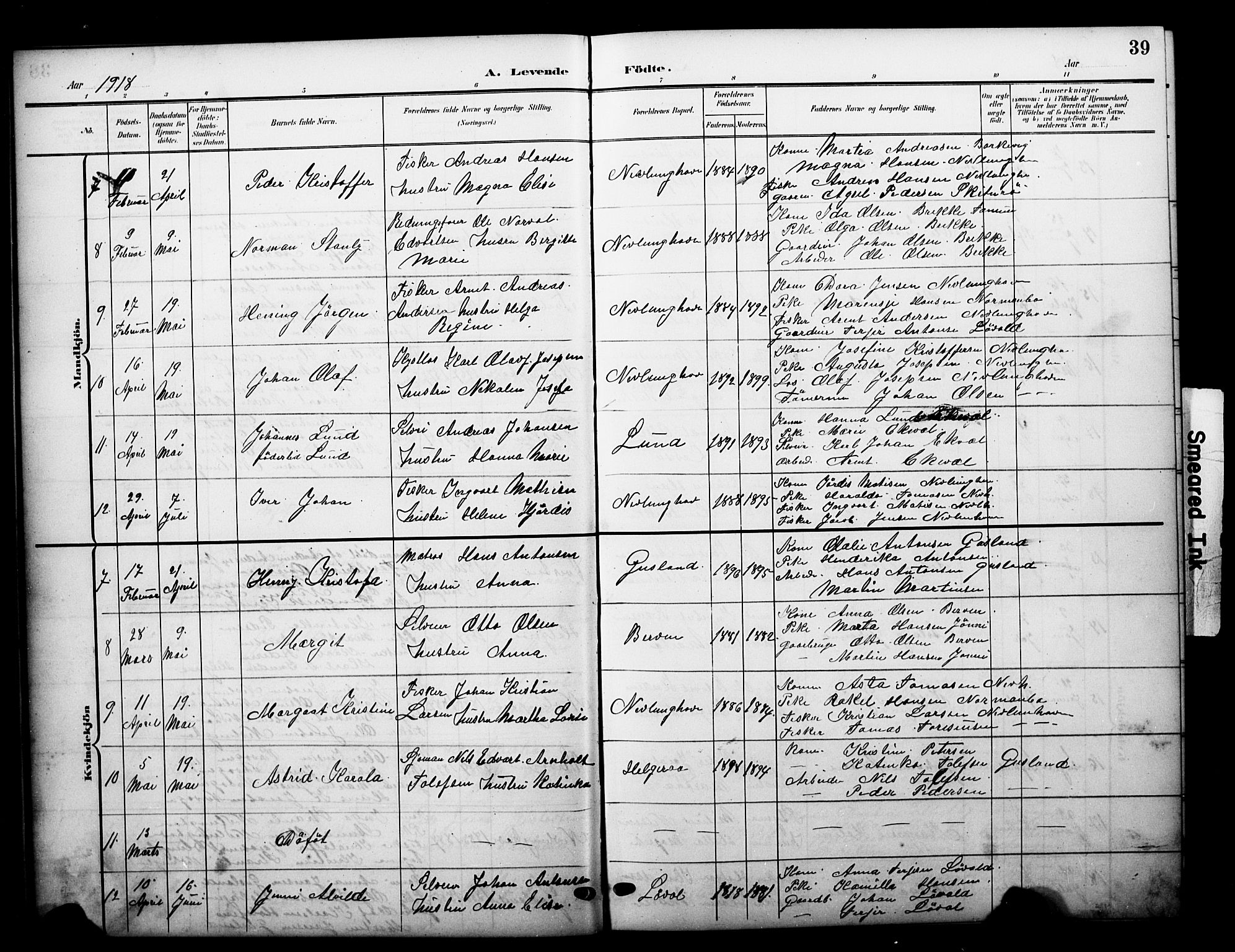 Brunlanes kirkebøker, AV/SAKO-A-342/G/Gb/L0003: Parish register (copy) no. II 3, 1903-1928, p. 39