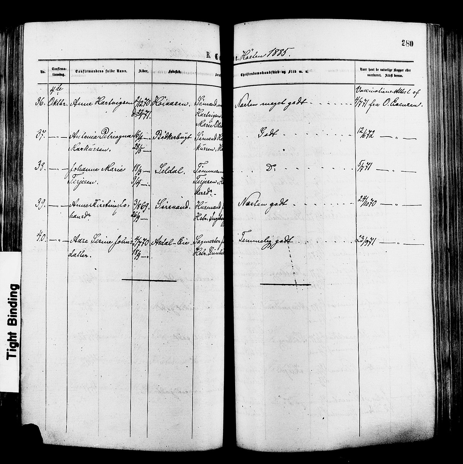 Øyestad sokneprestkontor, SAK/1111-0049/F/Fa/L0016: Parish register (official) no. A 16, 1874-1886, p. 280