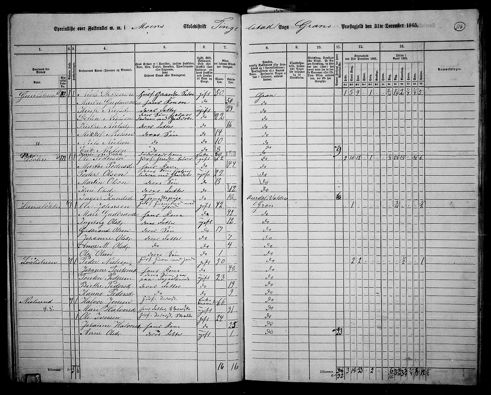 RA, 1865 census for Gran, 1865, p. 102