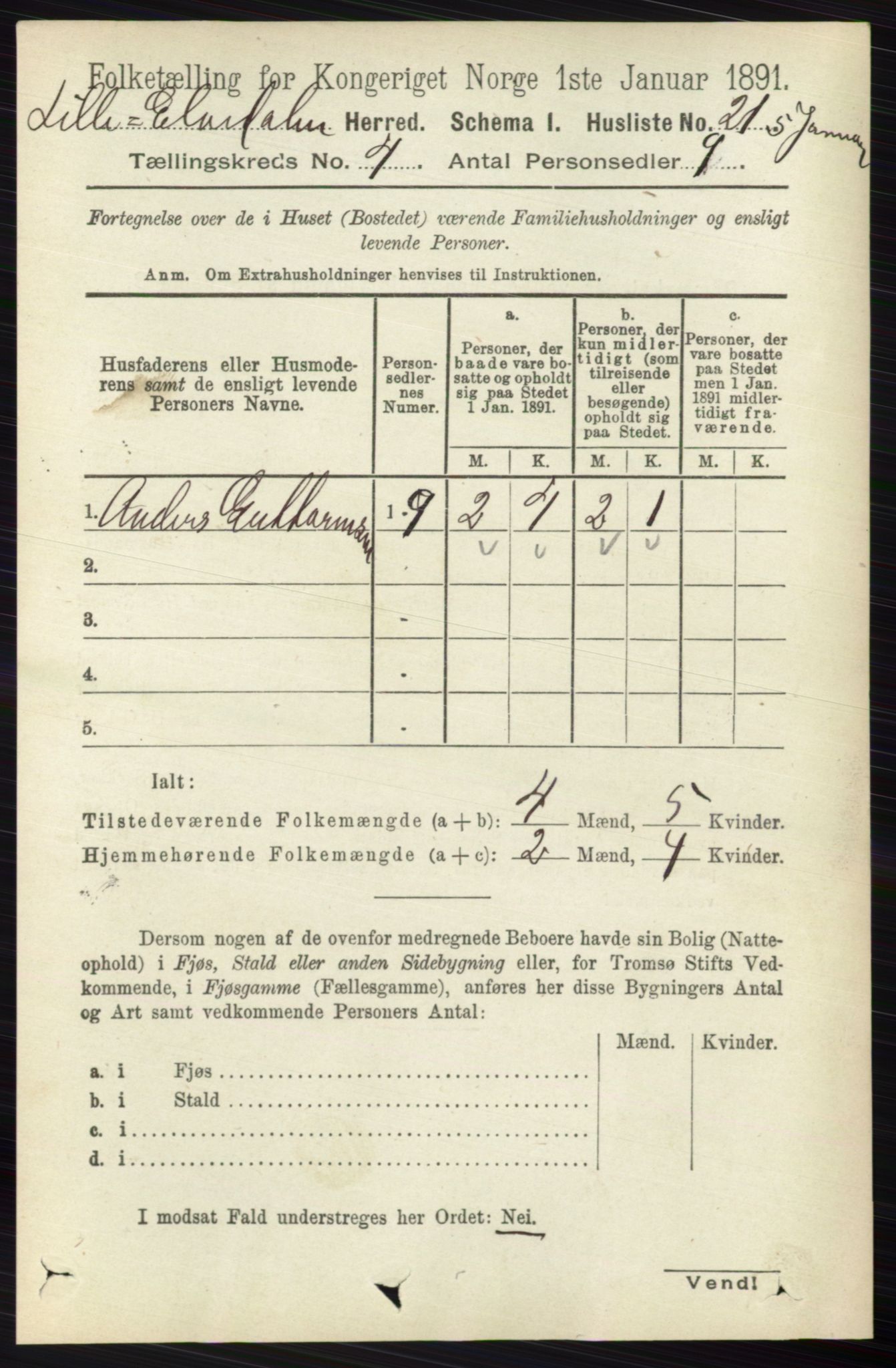 RA, 1891 census for 0438 Lille Elvedalen, 1891, p. 1315