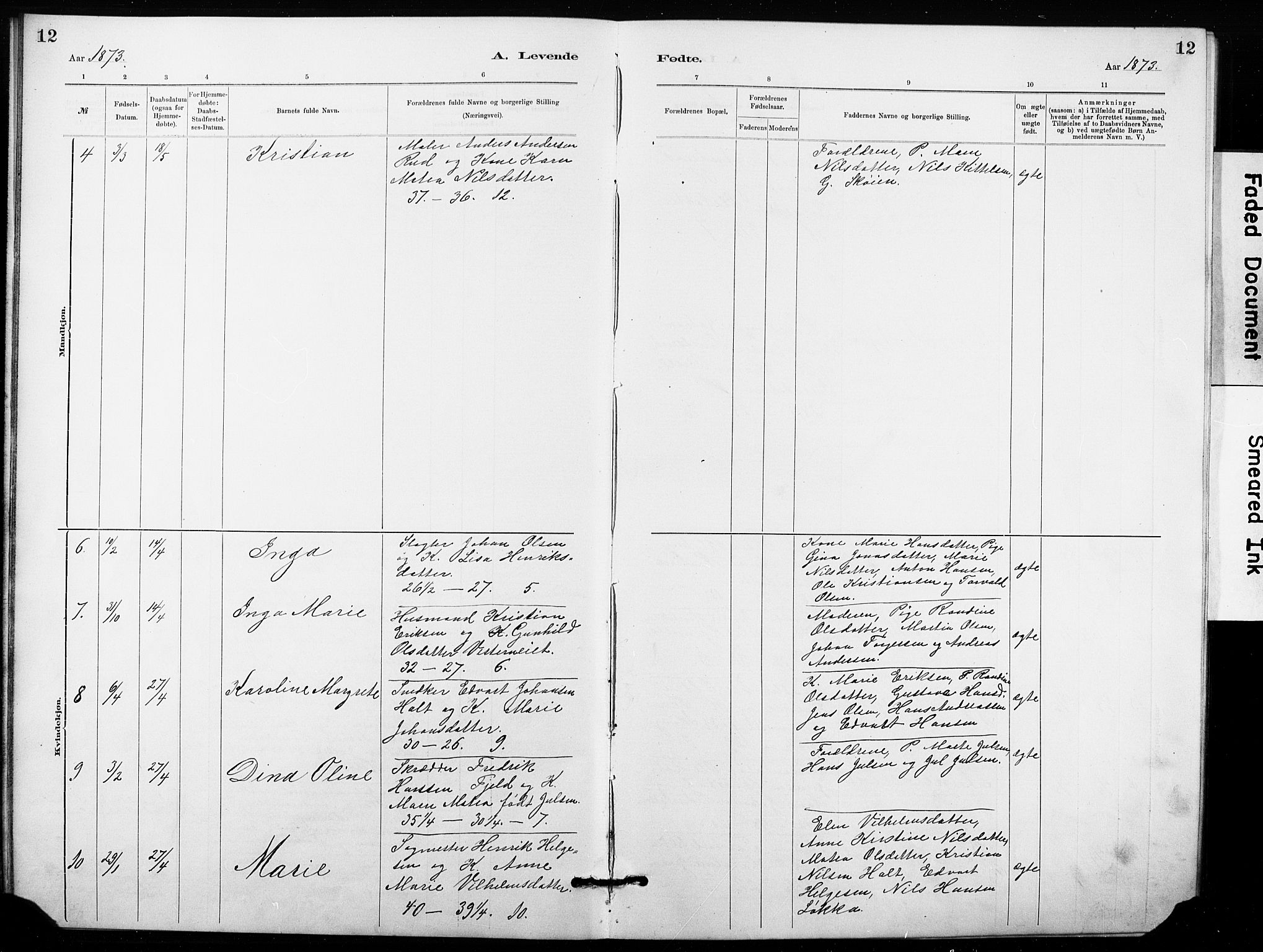 Hønefoss kirkebøker, AV/SAKO-A-609/G/Ga/L0001: Parish register (copy) no. 1, 1870-1887, p. 12