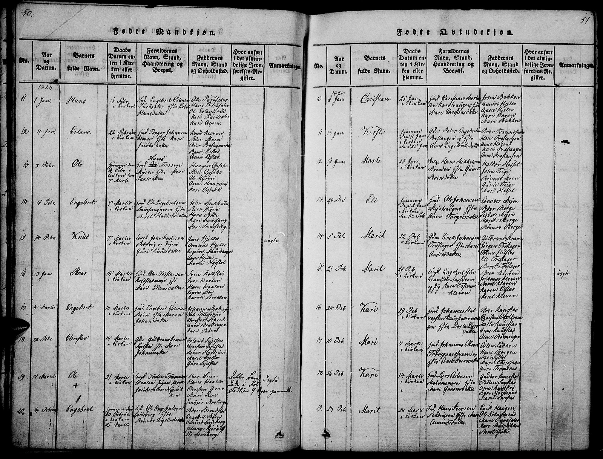 Ringebu prestekontor, AV/SAH-PREST-082/H/Ha/Haa/L0004: Parish register (official) no. 4, 1821-1839, p. 50-51