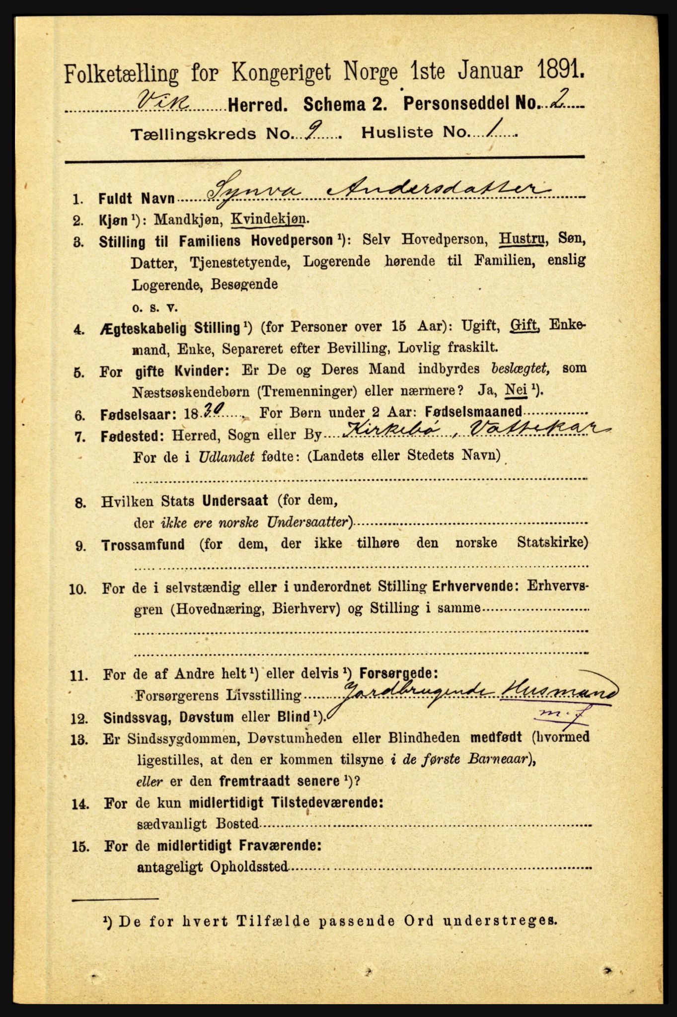 RA, 1891 census for 1417 Vik, 1891, p. 4001