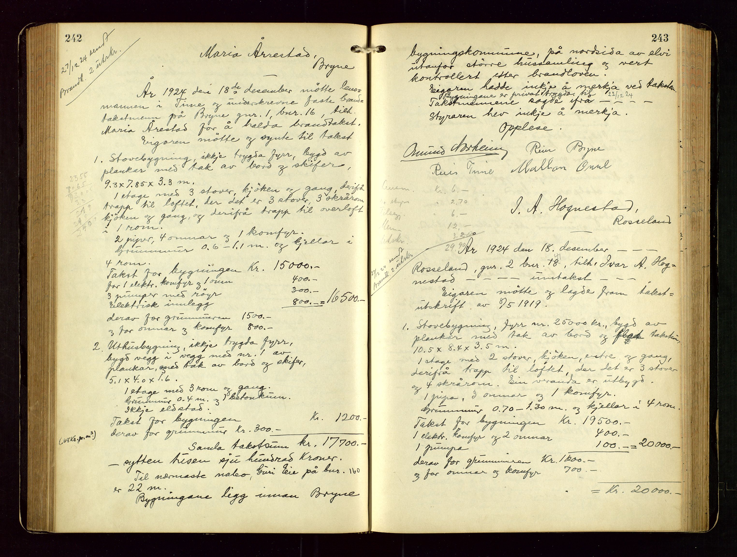 Time lensmannskontor, AV/SAST-A-100420/Goa/L0003: "Brandtakstprotokol", 1918-1944, p. 242-243