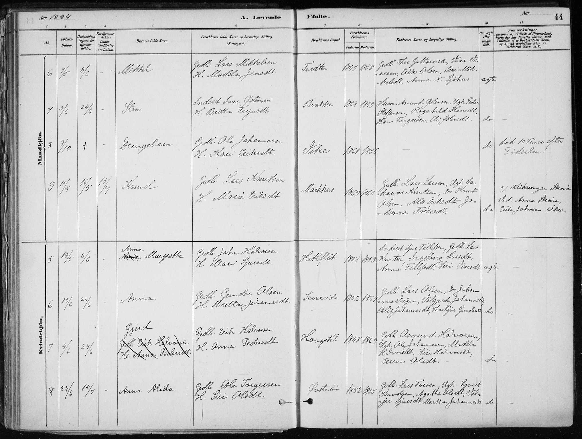 Skånevik sokneprestembete, AV/SAB-A-77801/H/Haa: Parish register (official) no. E  1, 1879-1901, p. 44