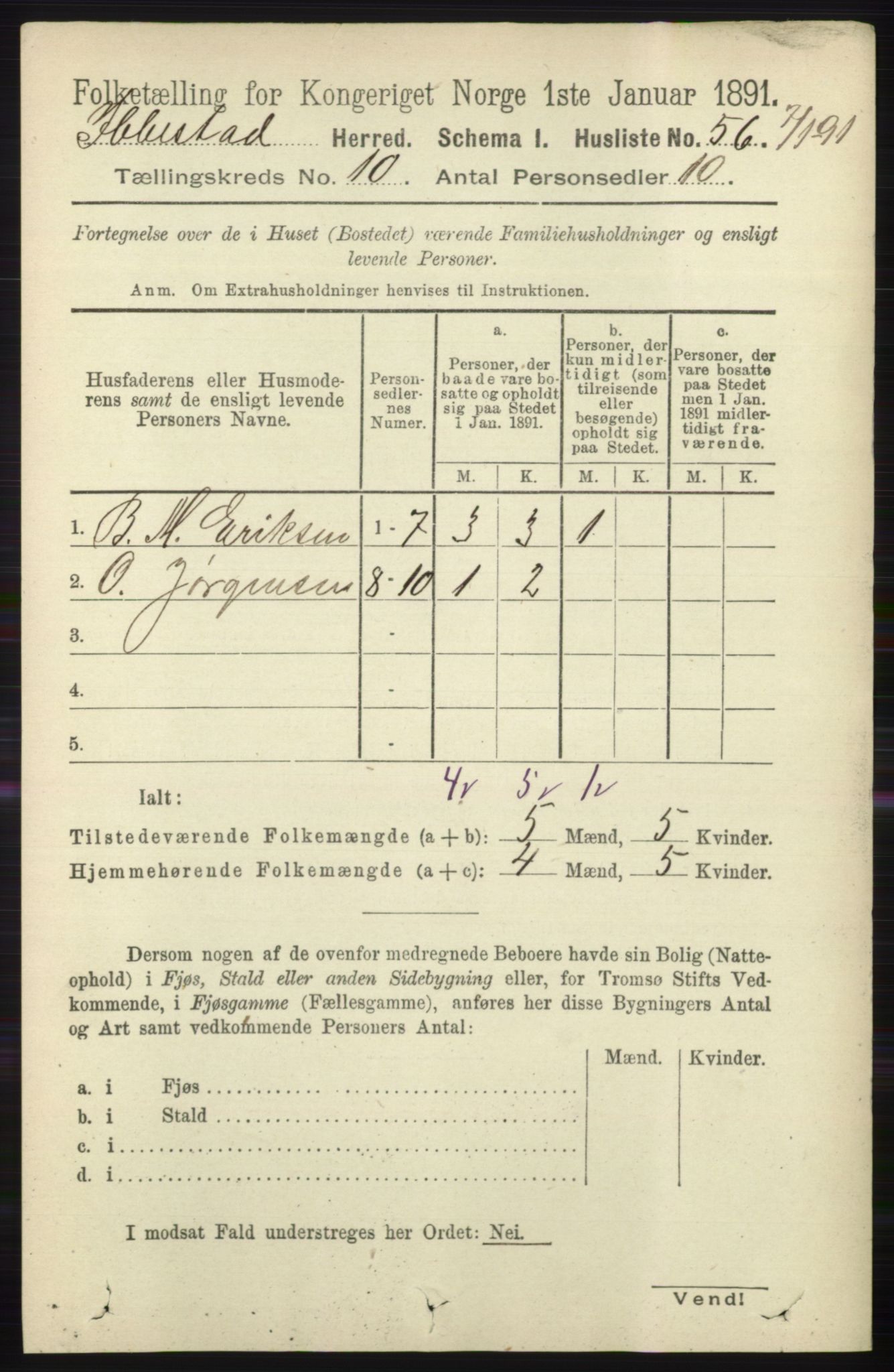 RA, 1891 census for 1917 Ibestad, 1891, p. 6830