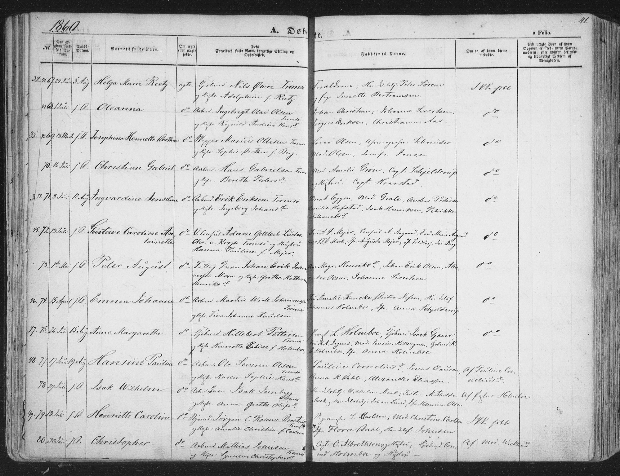 Tromsø sokneprestkontor/stiftsprosti/domprosti, SATØ/S-1343/G/Ga/L0011kirke: Parish register (official) no. 11, 1856-1865, p. 41