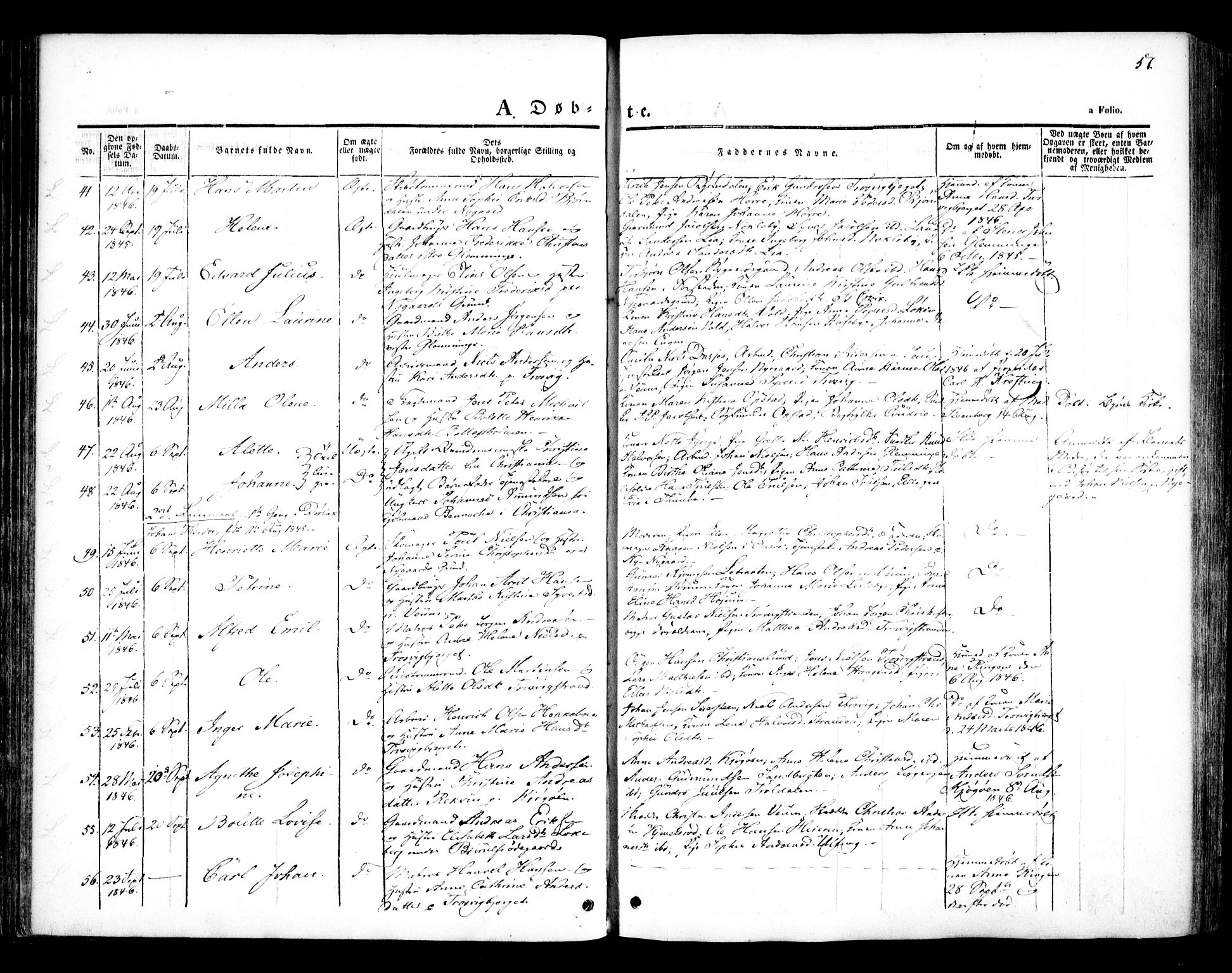Glemmen prestekontor Kirkebøker, AV/SAO-A-10908/F/Fa/L0005: Parish register (official) no. 5, 1838-1852, p. 57