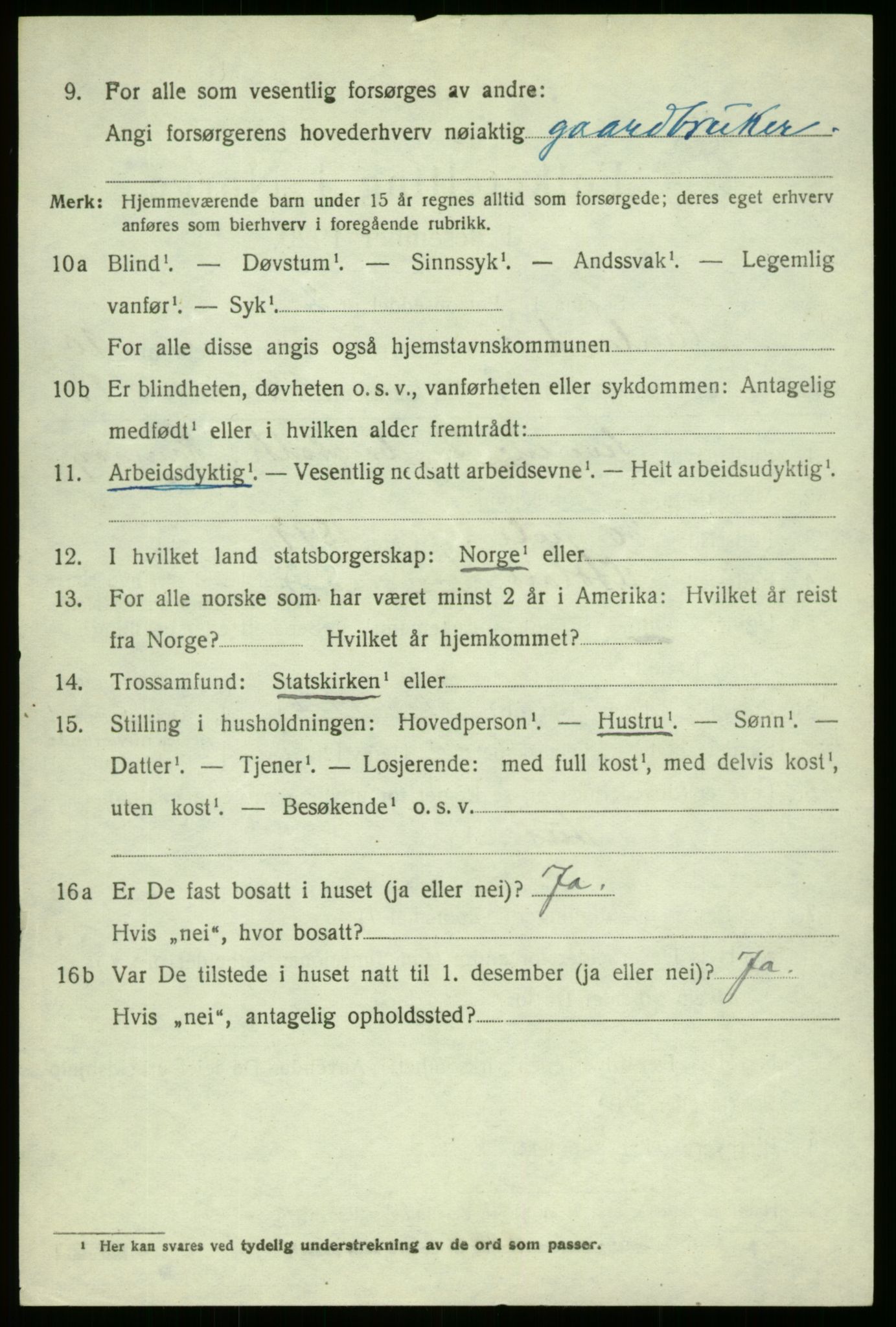 SAB, 1920 census for Aurland, 1920, p. 5031