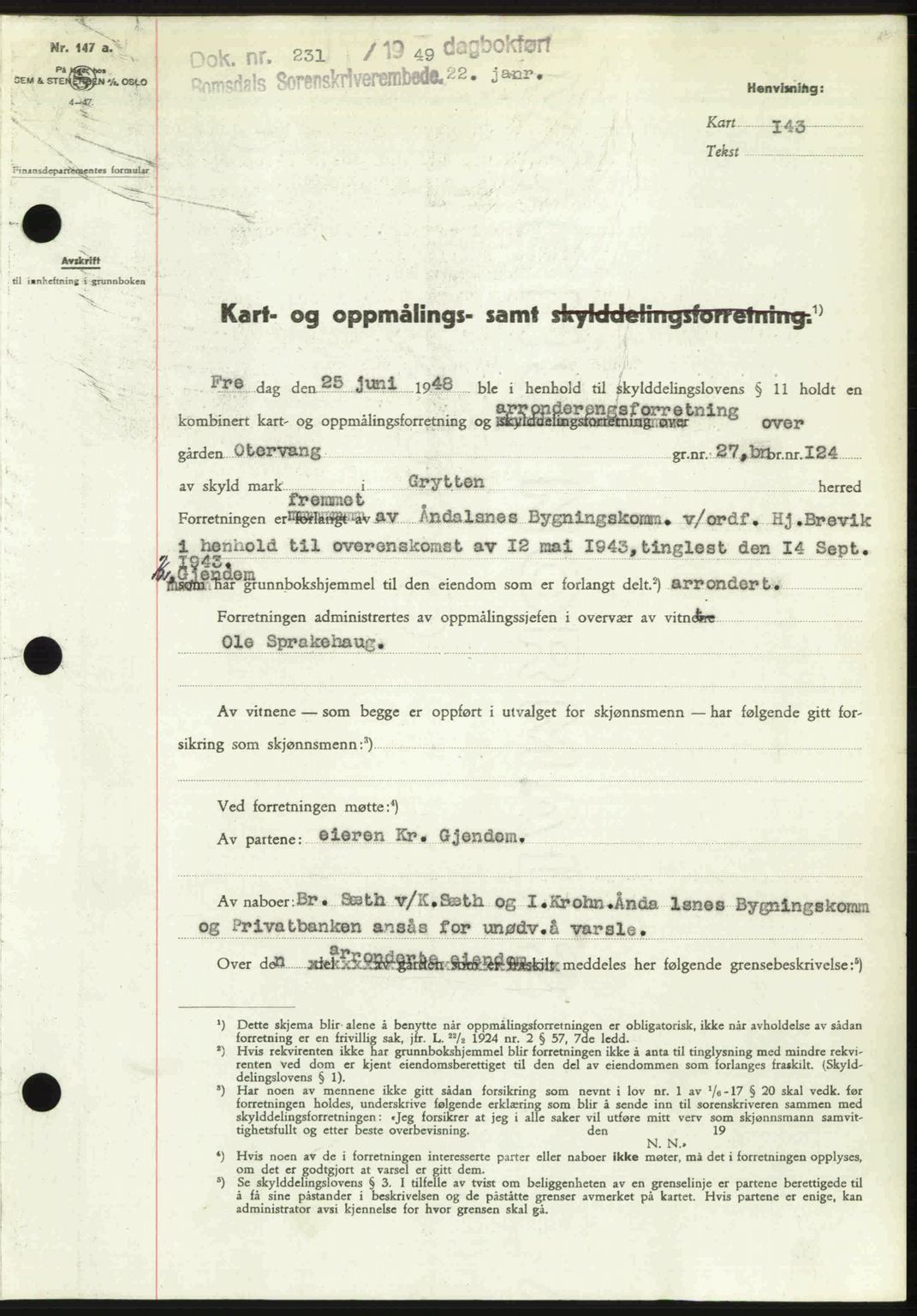 Romsdal sorenskriveri, AV/SAT-A-4149/1/2/2C: Mortgage book no. A28, 1948-1949, Diary no: : 231/1949