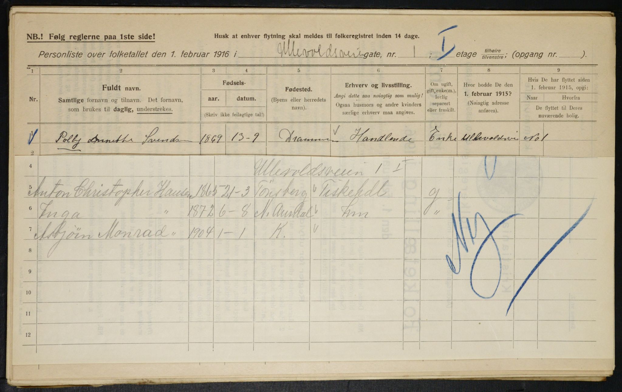 OBA, Municipal Census 1916 for Kristiania, 1916, p. 122450