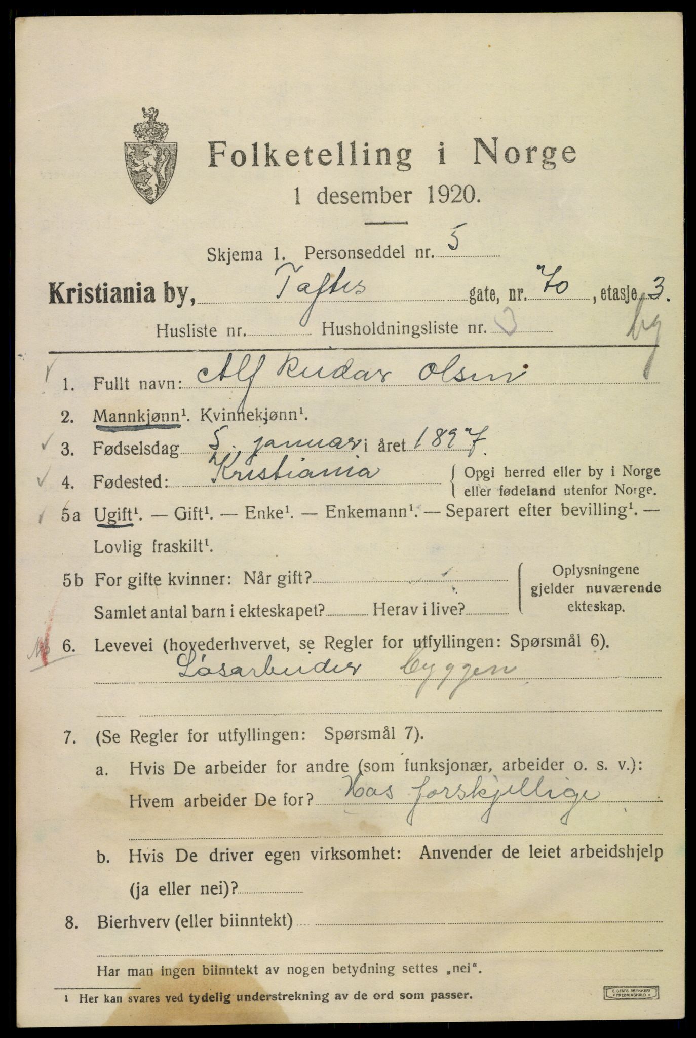 SAO, 1920 census for Kristiania, 1920, p. 588131