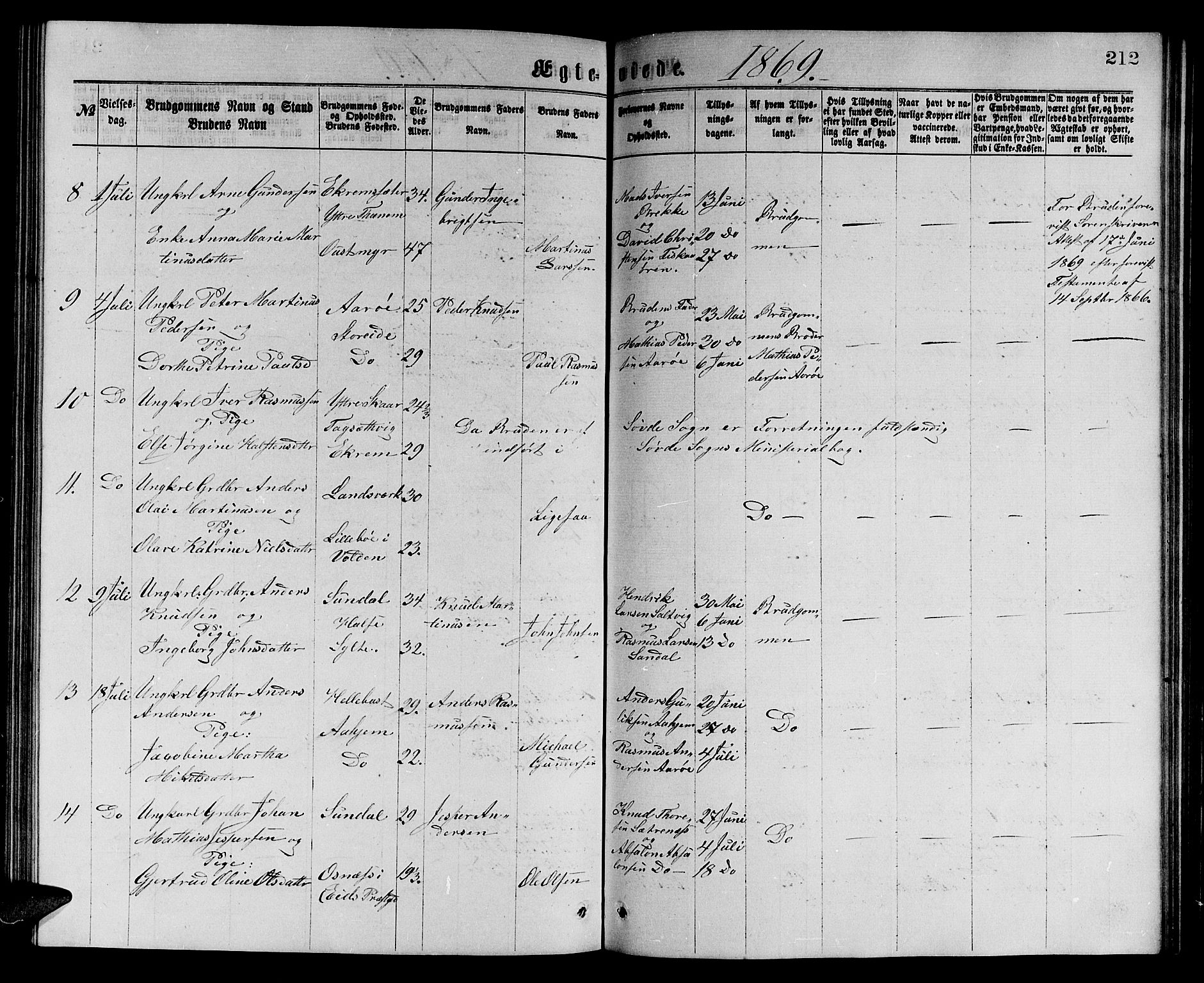 Ministerialprotokoller, klokkerbøker og fødselsregistre - Møre og Romsdal, SAT/A-1454/501/L0016: Parish register (copy) no. 501C02, 1868-1884, p. 212