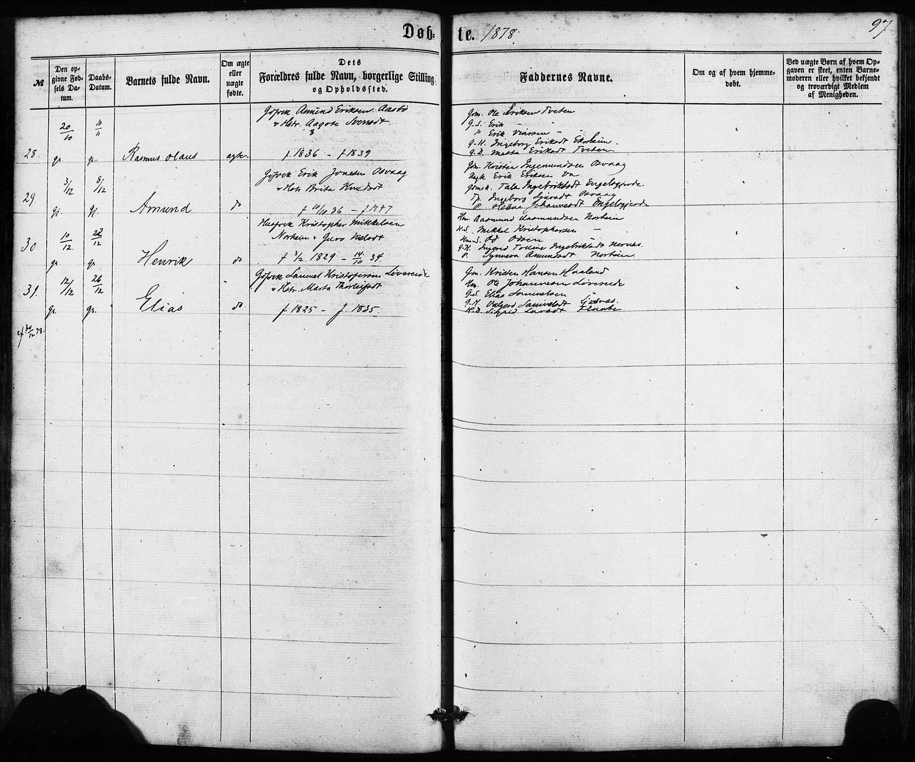 Etne sokneprestembete, AV/SAB-A-75001/H/Haa: Parish register (official) no. A 9, 1862-1878, p. 97