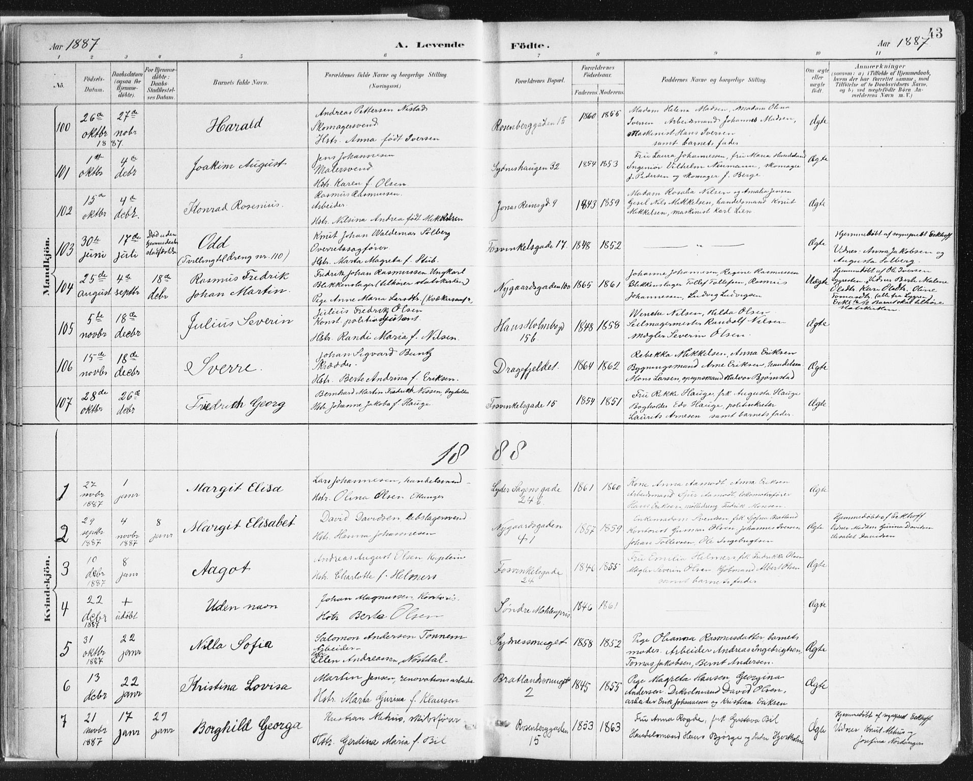 Johanneskirken Sokneprestembete, SAB/A-76001/H/Haa/L0001: Parish register (official) no. A 1, 1885-1900, p. 43