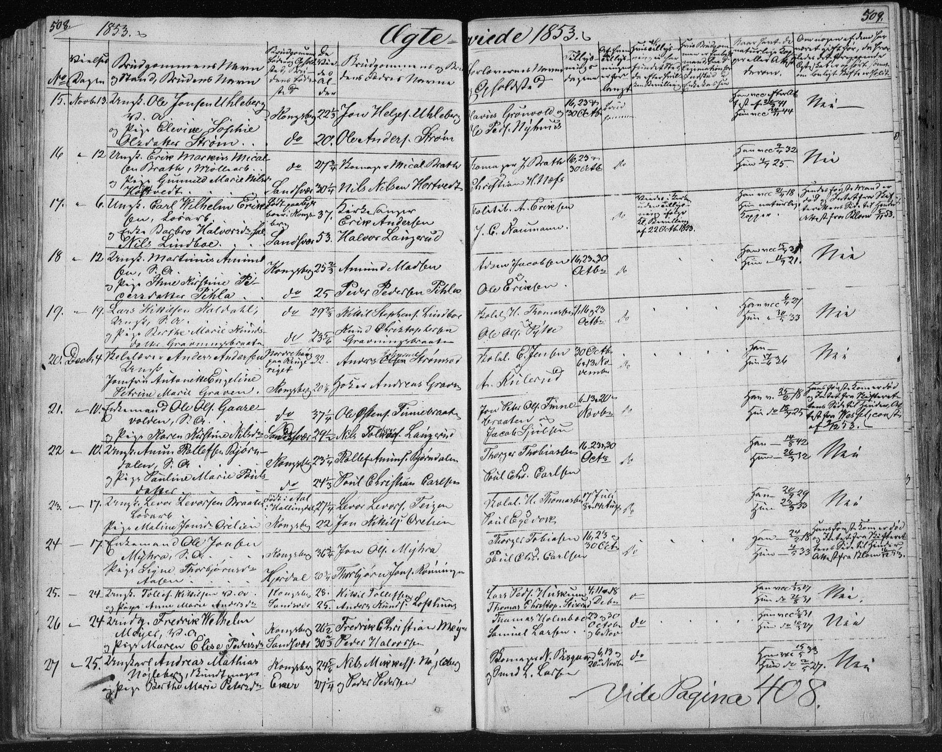 Kongsberg kirkebøker, AV/SAKO-A-22/F/Fa/L0009: Parish register (official) no. I 9, 1839-1858, p. 508-509