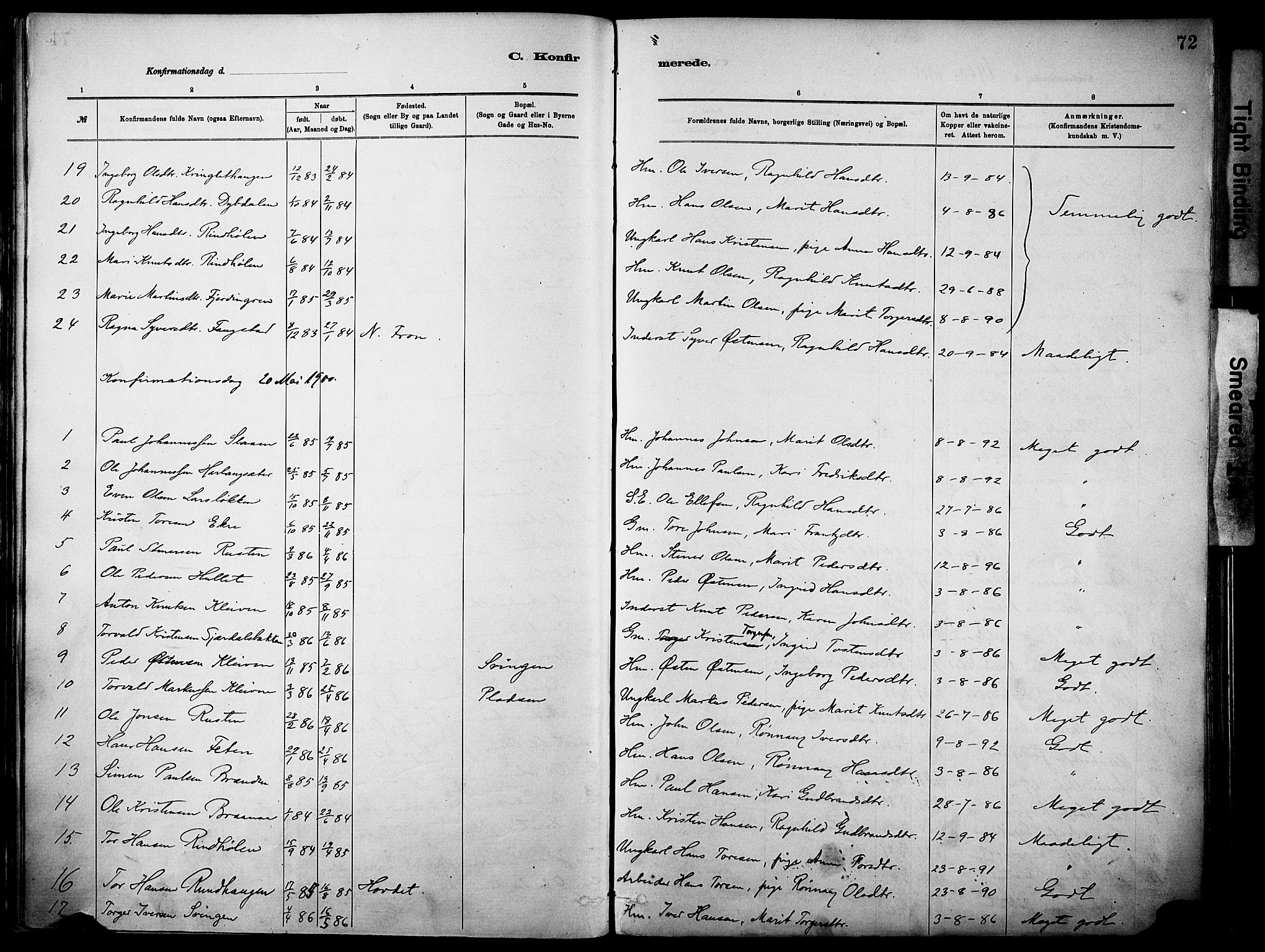 Vågå prestekontor, SAH/PREST-076/H/Ha/Haa/L0010: Parish register (official) no. 10, 1887-1904, p. 72