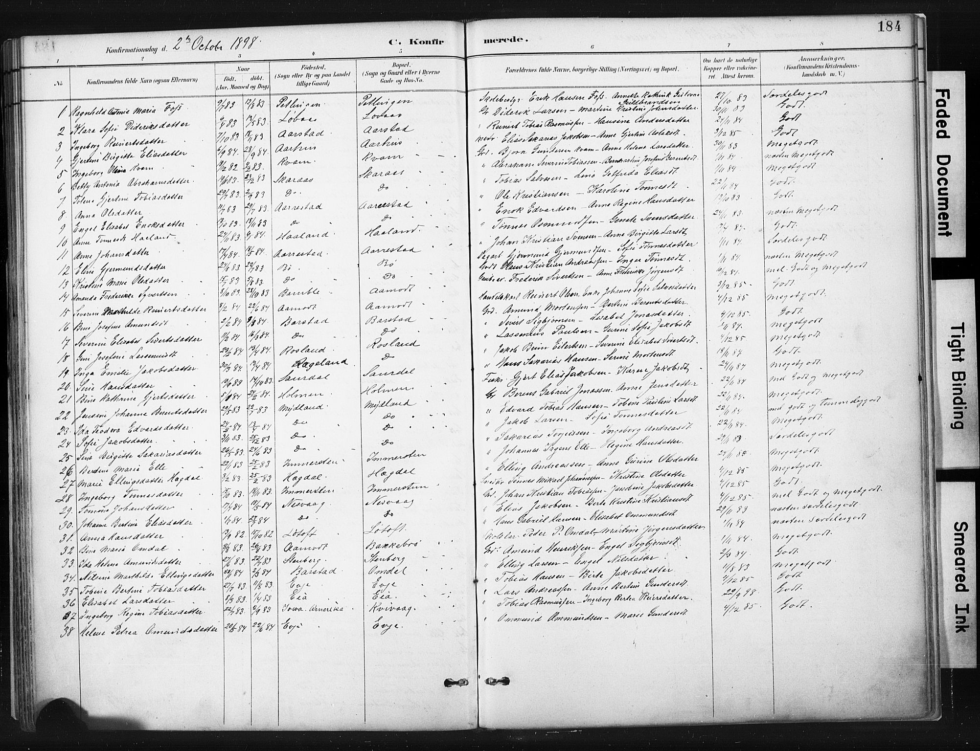 Sokndal sokneprestkontor, AV/SAST-A-101808: Parish register (official) no. A 11.1, 1887-1905, p. 184