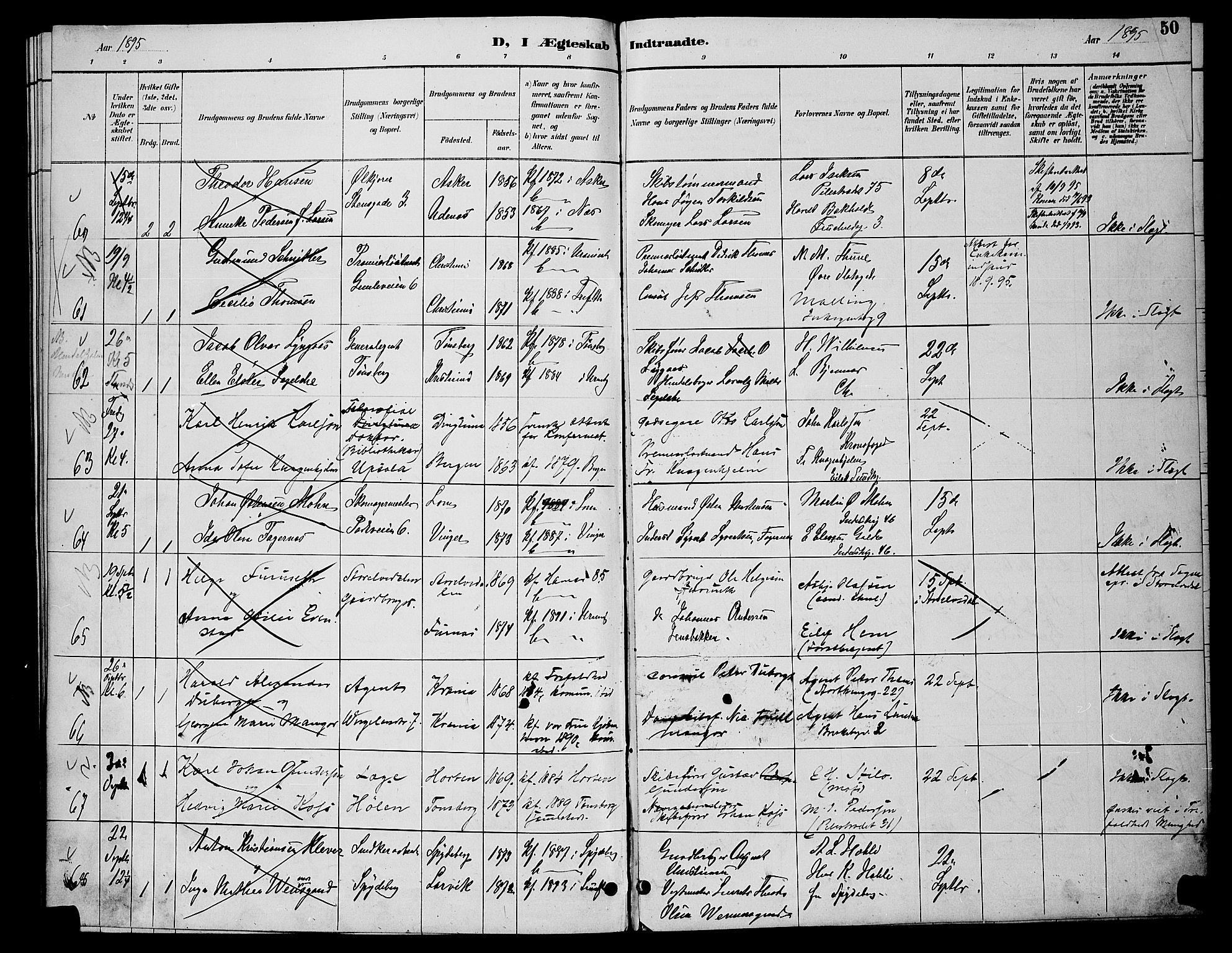 Uranienborg prestekontor Kirkebøker, SAO/A-10877/H/Ha/L0002: Banns register no. I 2, 1888-1896, p. 50
