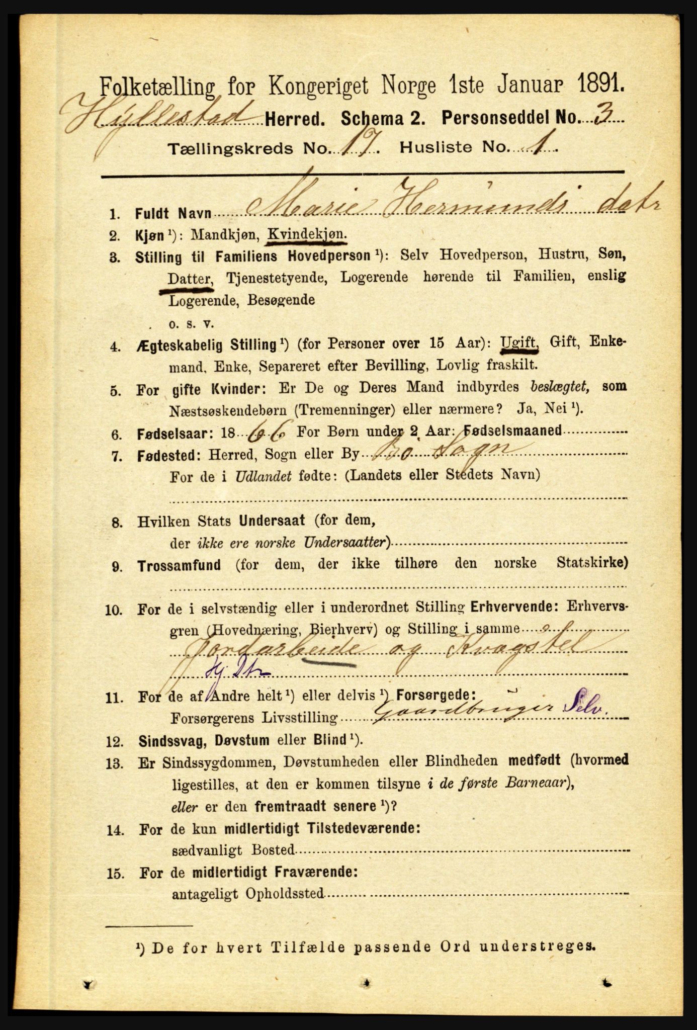 RA, 1891 census for 1413 Hyllestad, 1891, p. 3010