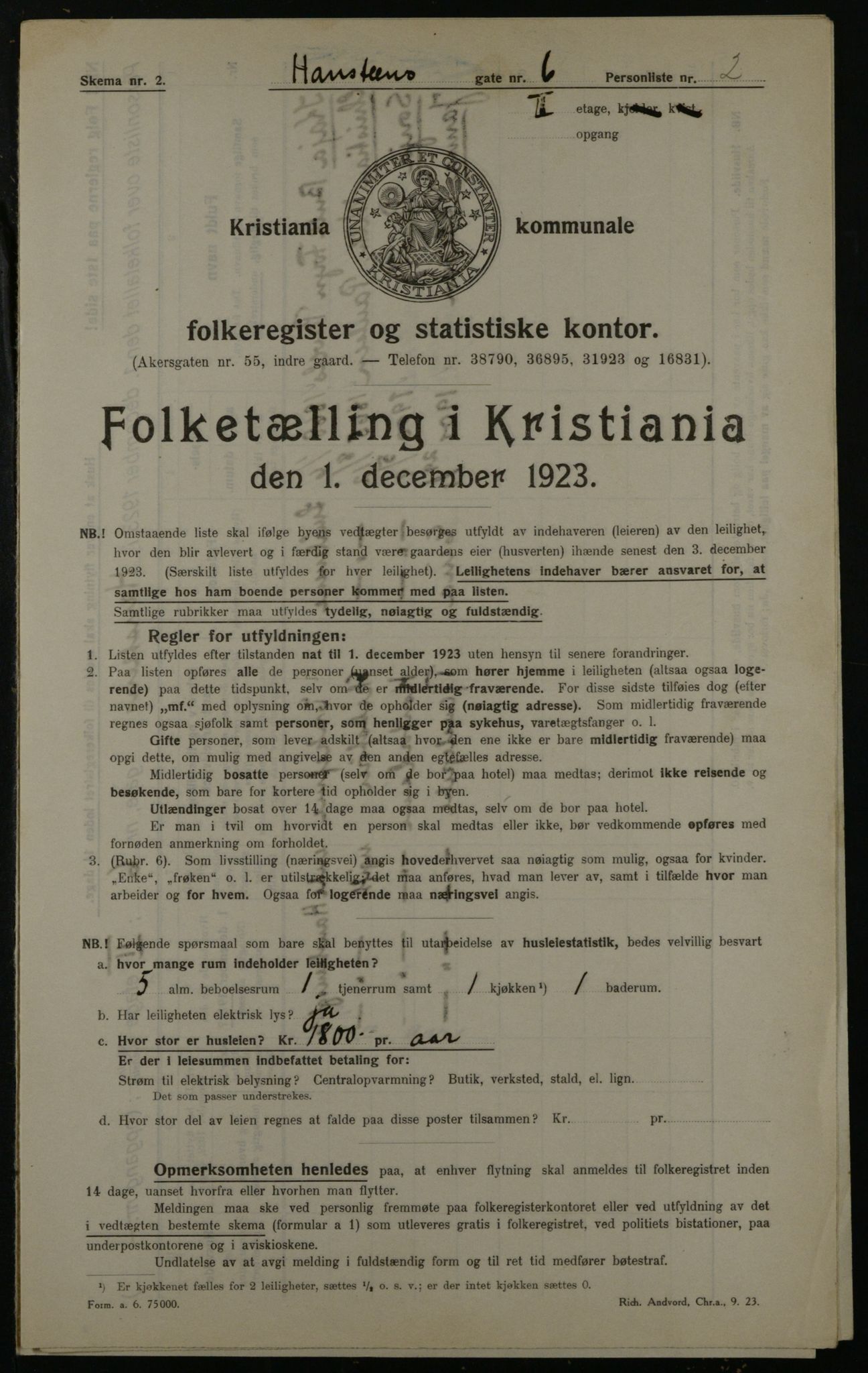 OBA, Municipal Census 1923 for Kristiania, 1923, p. 38985