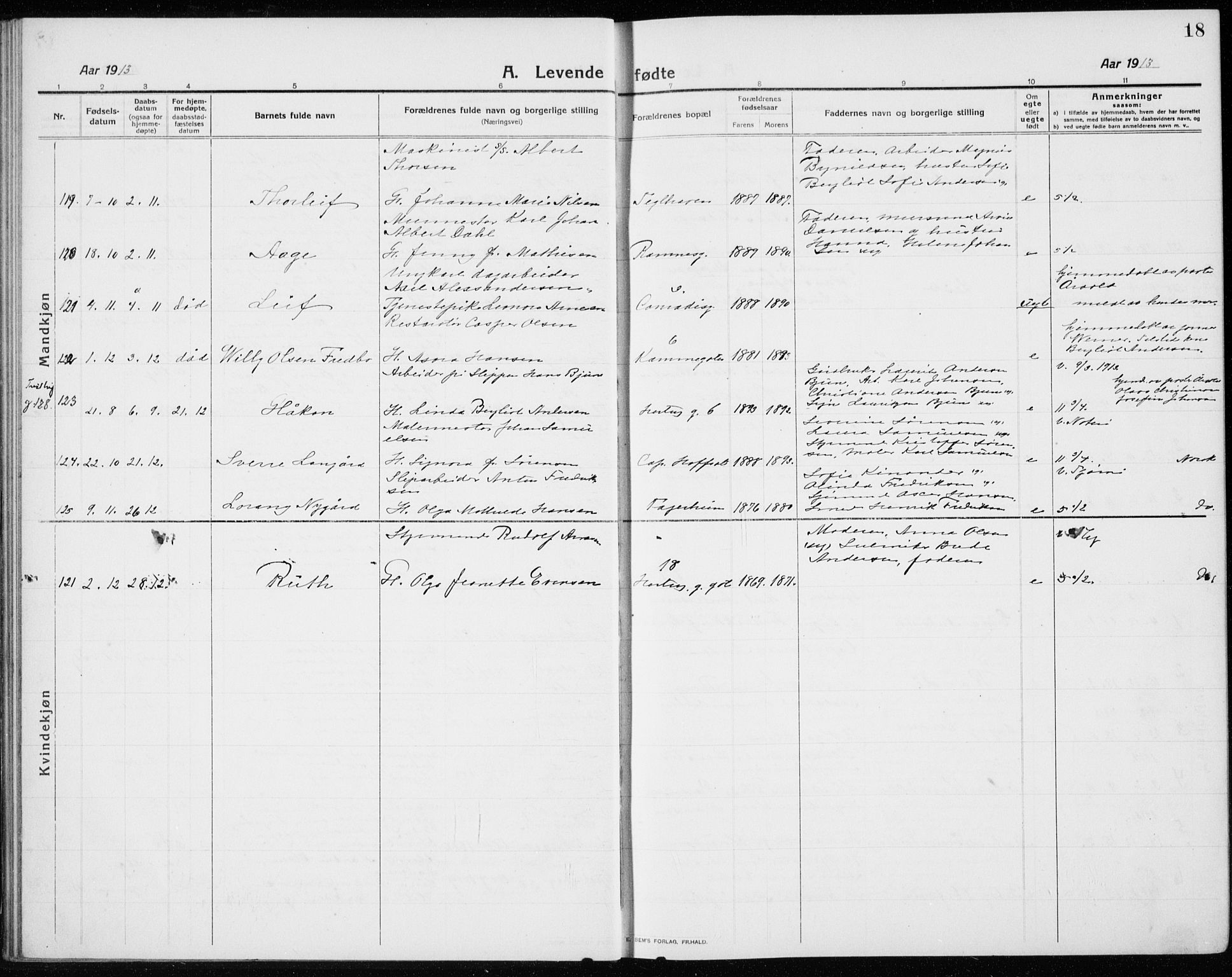 Tønsberg kirkebøker, AV/SAKO-A-330/G/Ga/L0009: Parish register (copy) no. 9, 1913-1920, p. 18