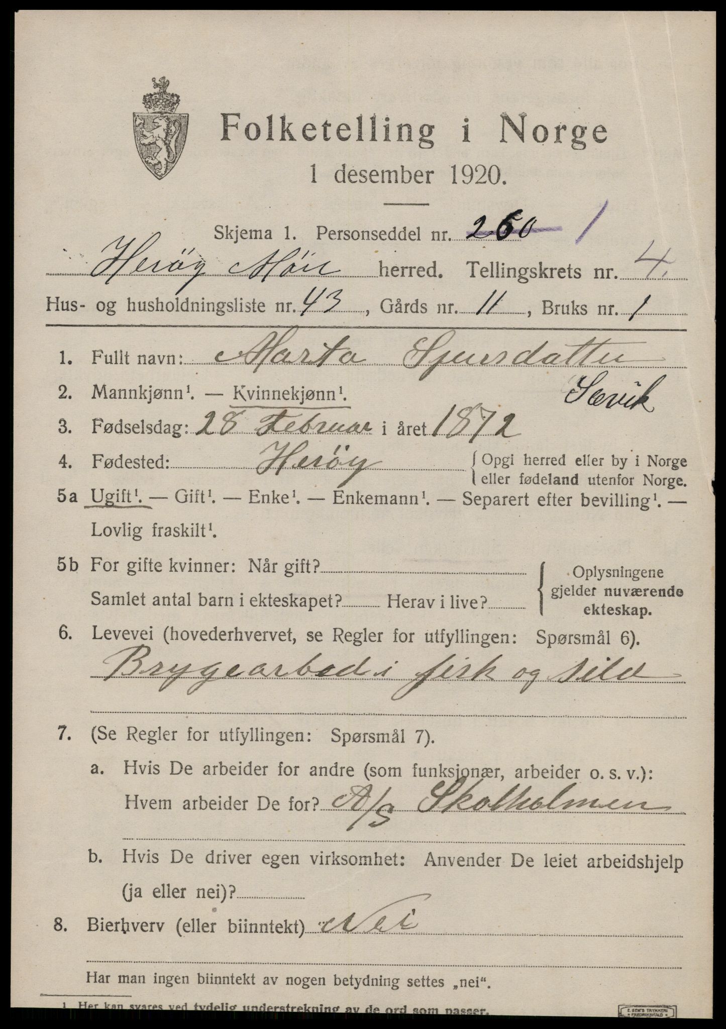 SAT, 1920 census for Herøy (MR), 1920, p. 3359