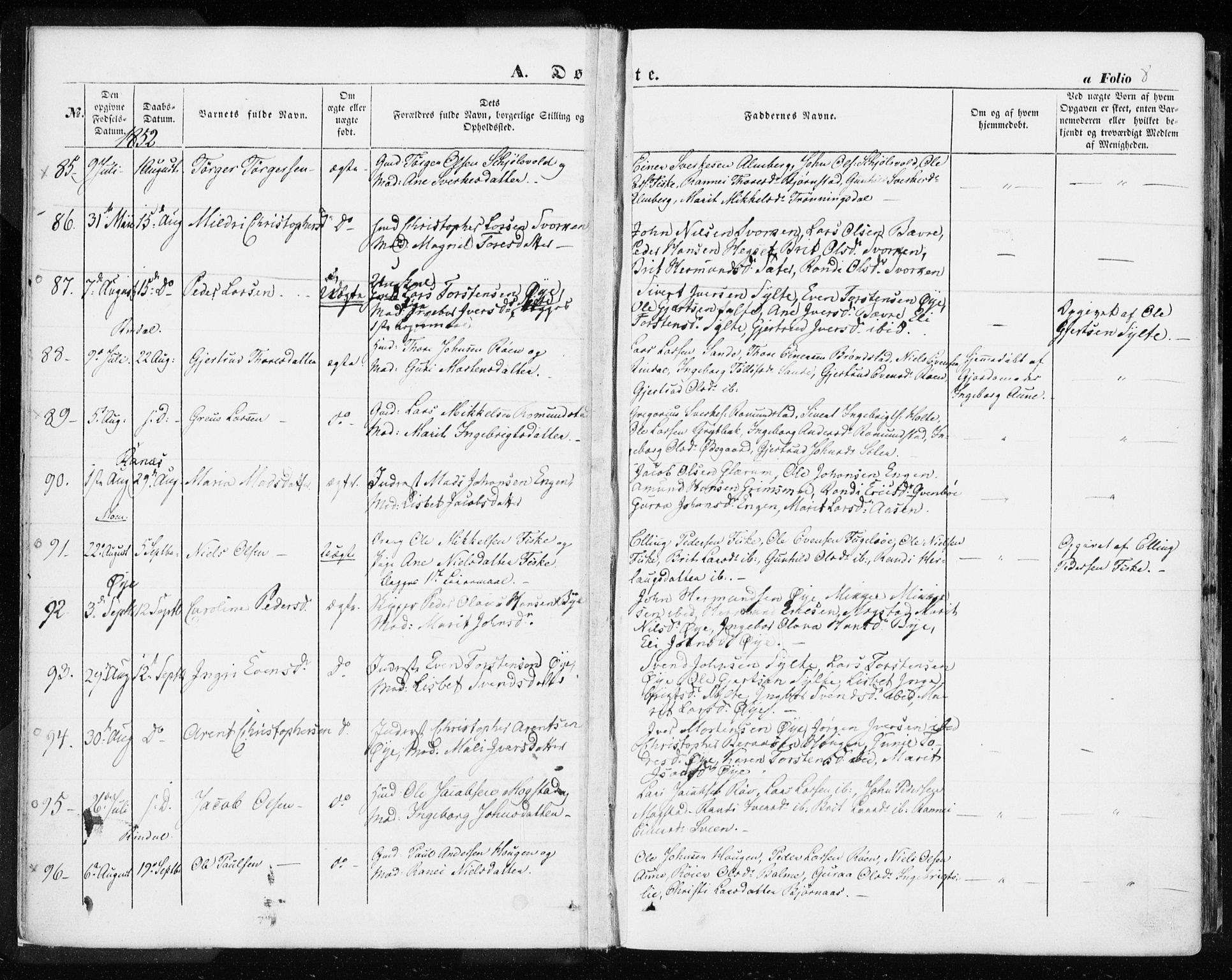 Ministerialprotokoller, klokkerbøker og fødselsregistre - Møre og Romsdal, AV/SAT-A-1454/595/L1044: Parish register (official) no. 595A06, 1852-1863, p. 8