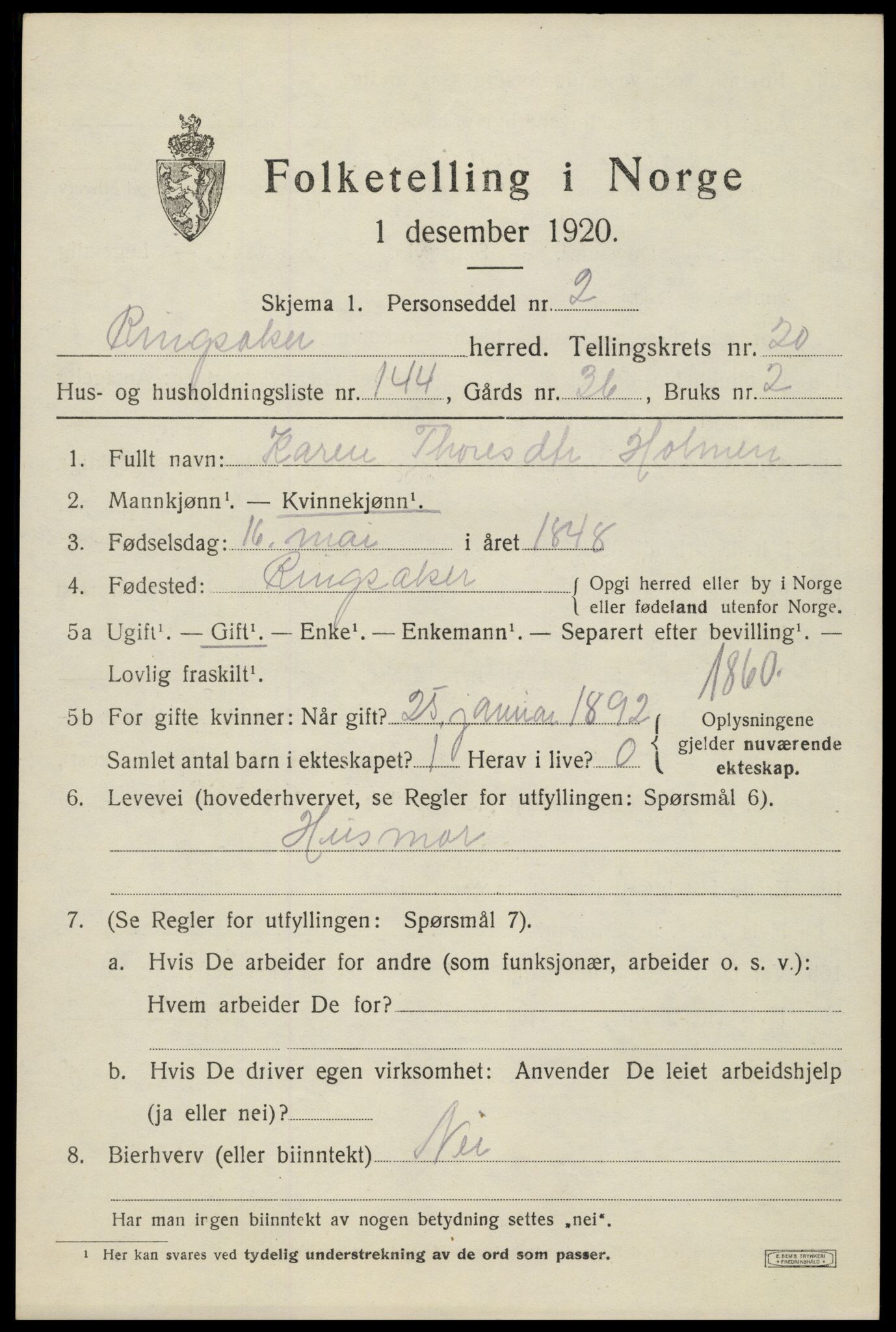 SAH, 1920 census for Ringsaker, 1920, p. 28532