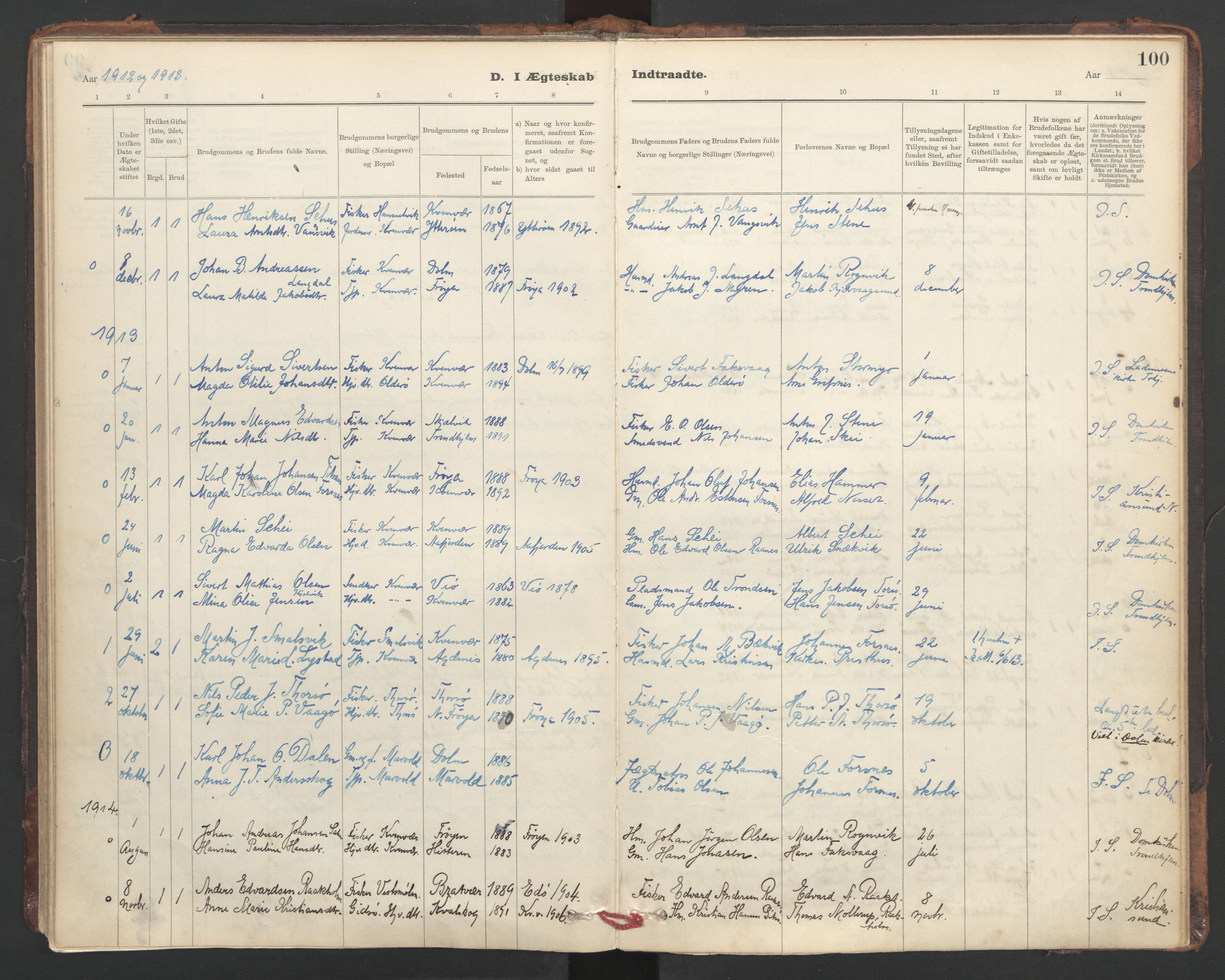 Ministerialprotokoller, klokkerbøker og fødselsregistre - Sør-Trøndelag, SAT/A-1456/635/L0552: Parish register (official) no. 635A02, 1899-1919, p. 100