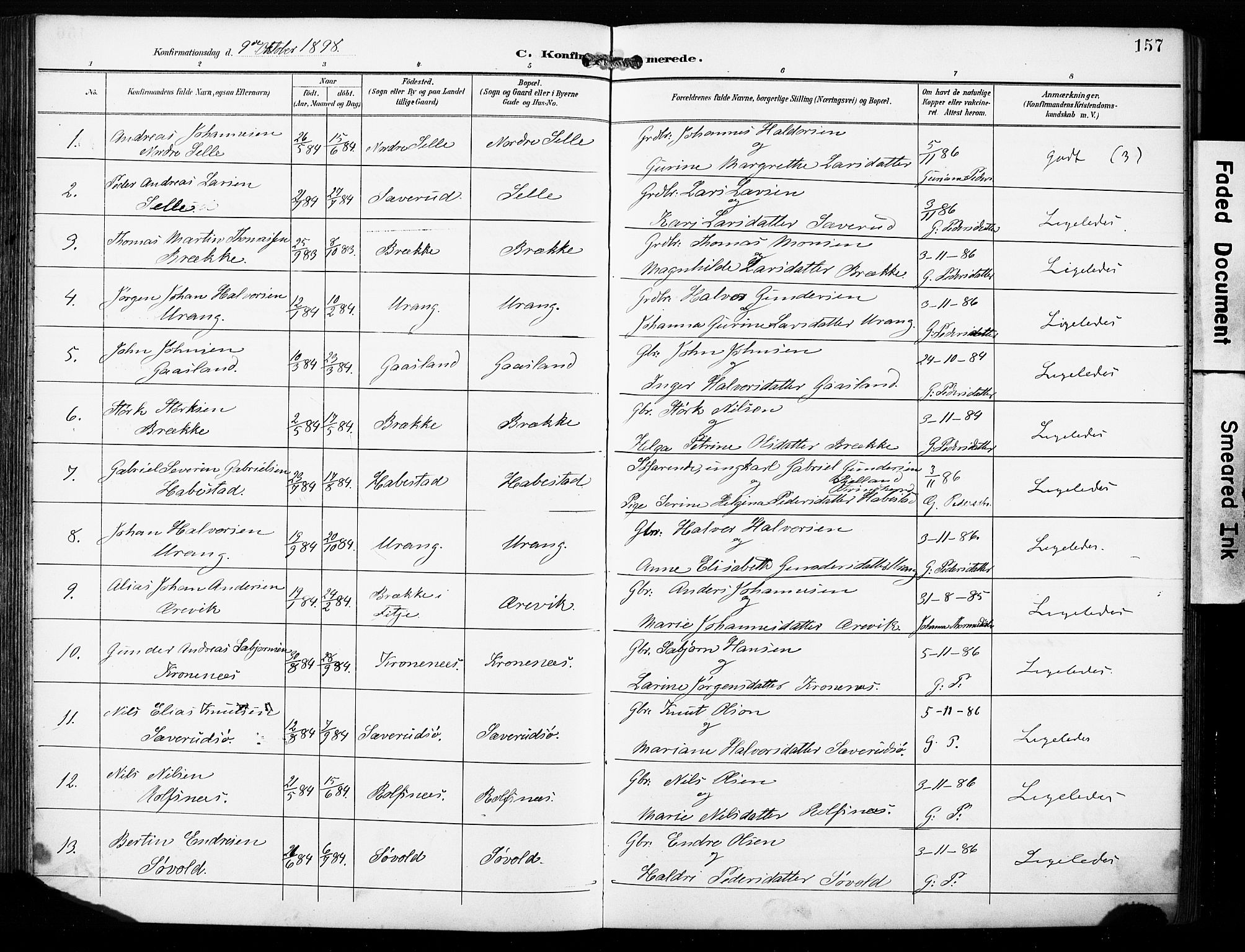 Finnås sokneprestembete, SAB/A-99925/H/Ha/Haa/Haac/L0002: Parish register (official) no. C 2, 1895-1904, p. 157