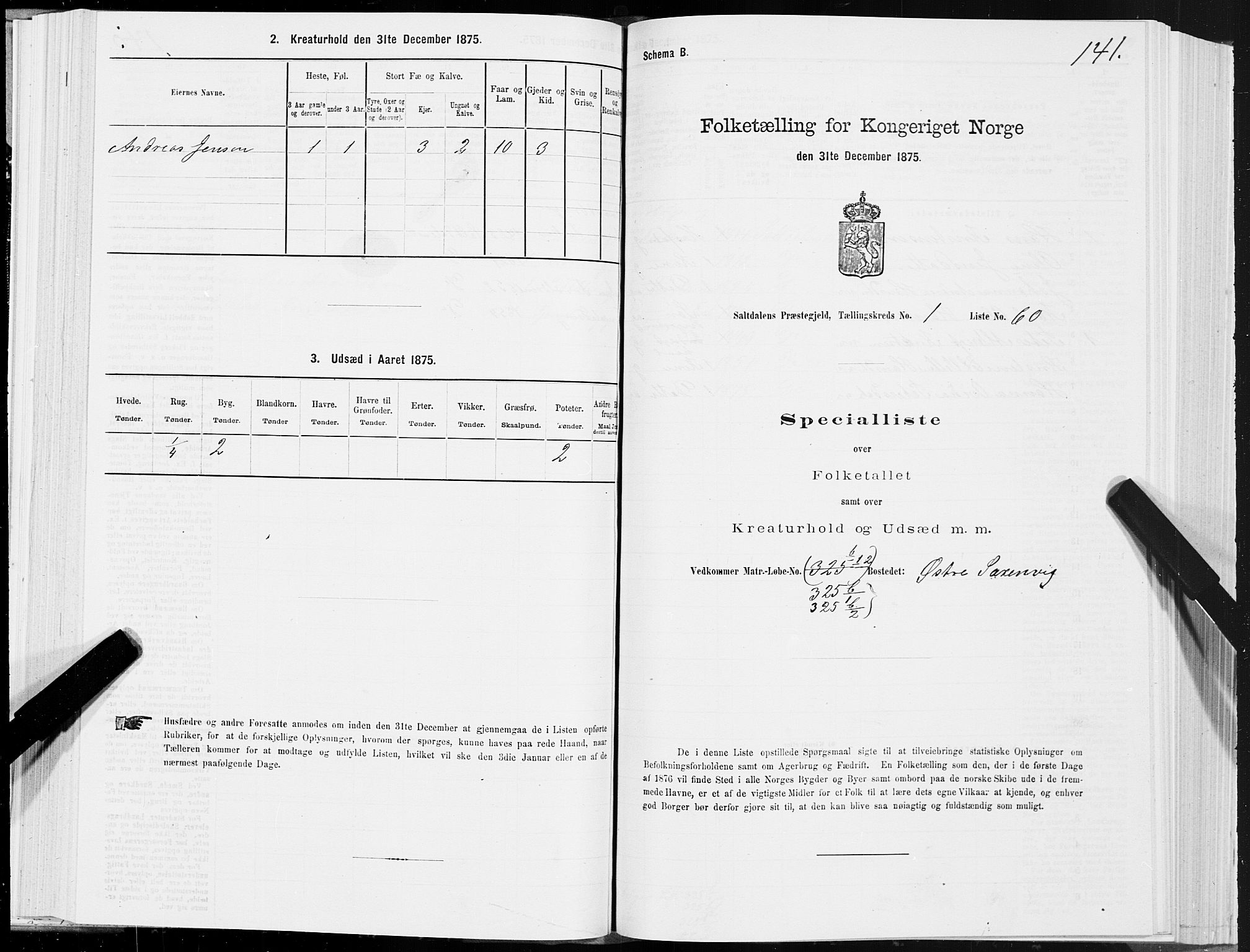 SAT, 1875 census for 1840P Saltdal, 1875, p. 1141
