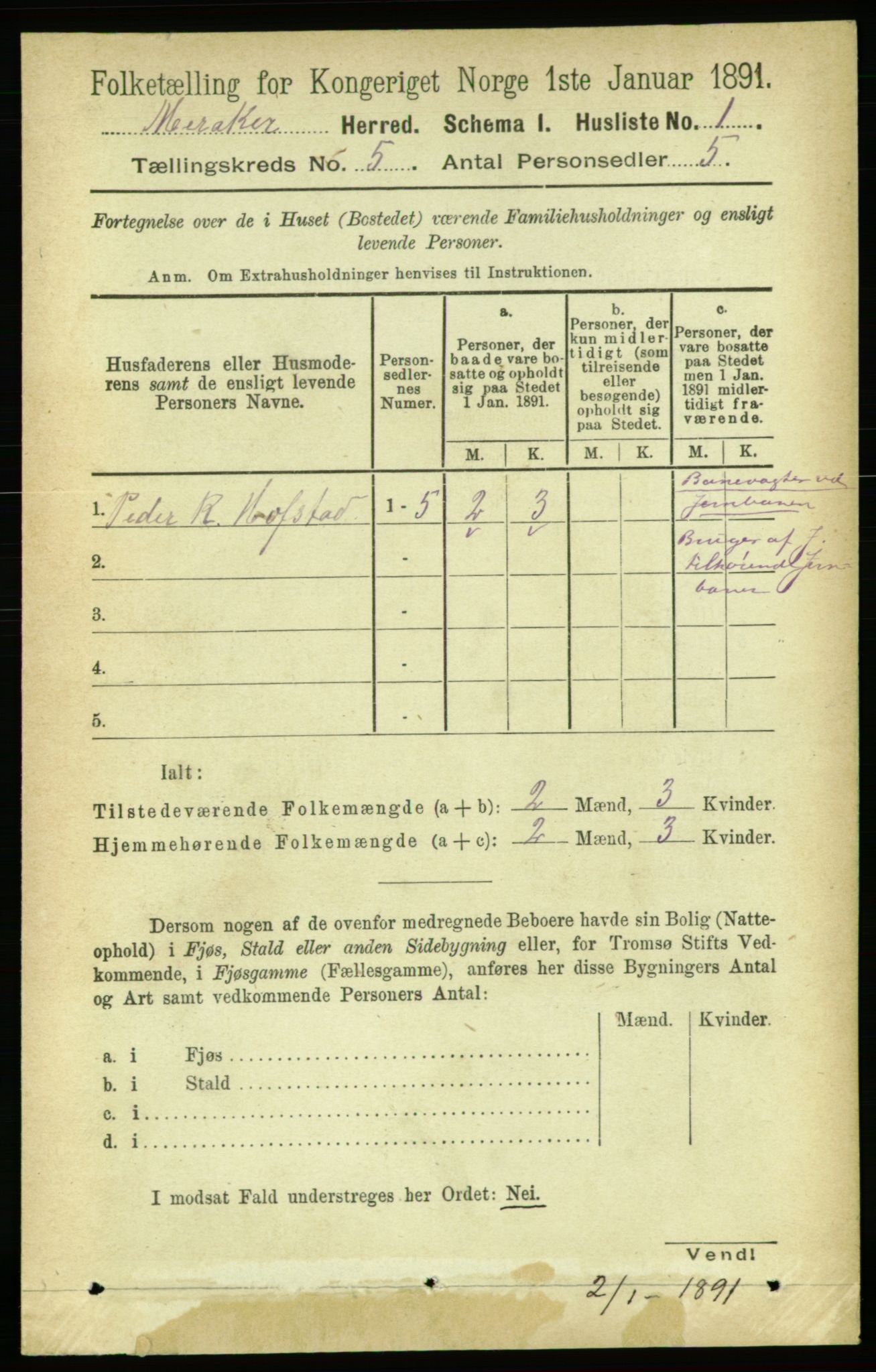 RA, 1891 census for 1711 Meråker, 1891, p. 1835