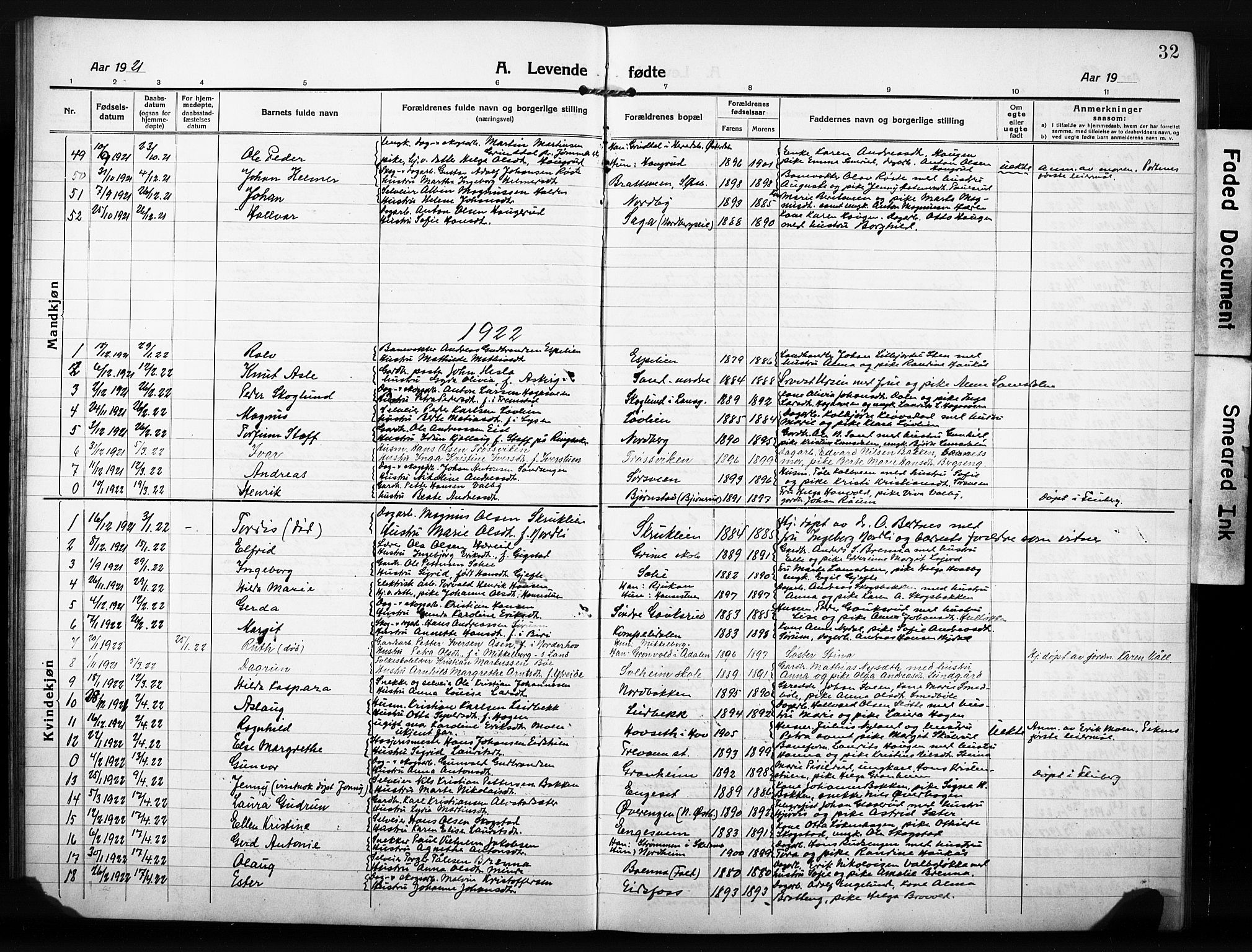 Søndre Land prestekontor, AV/SAH-PREST-122/L/L0007: Parish register (copy) no. 7, 1915-1932, p. 32