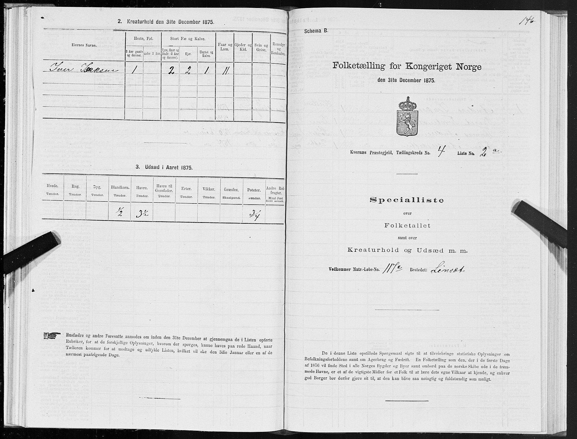 SAT, 1875 census for 1553P Kvernes, 1875, p. 2146