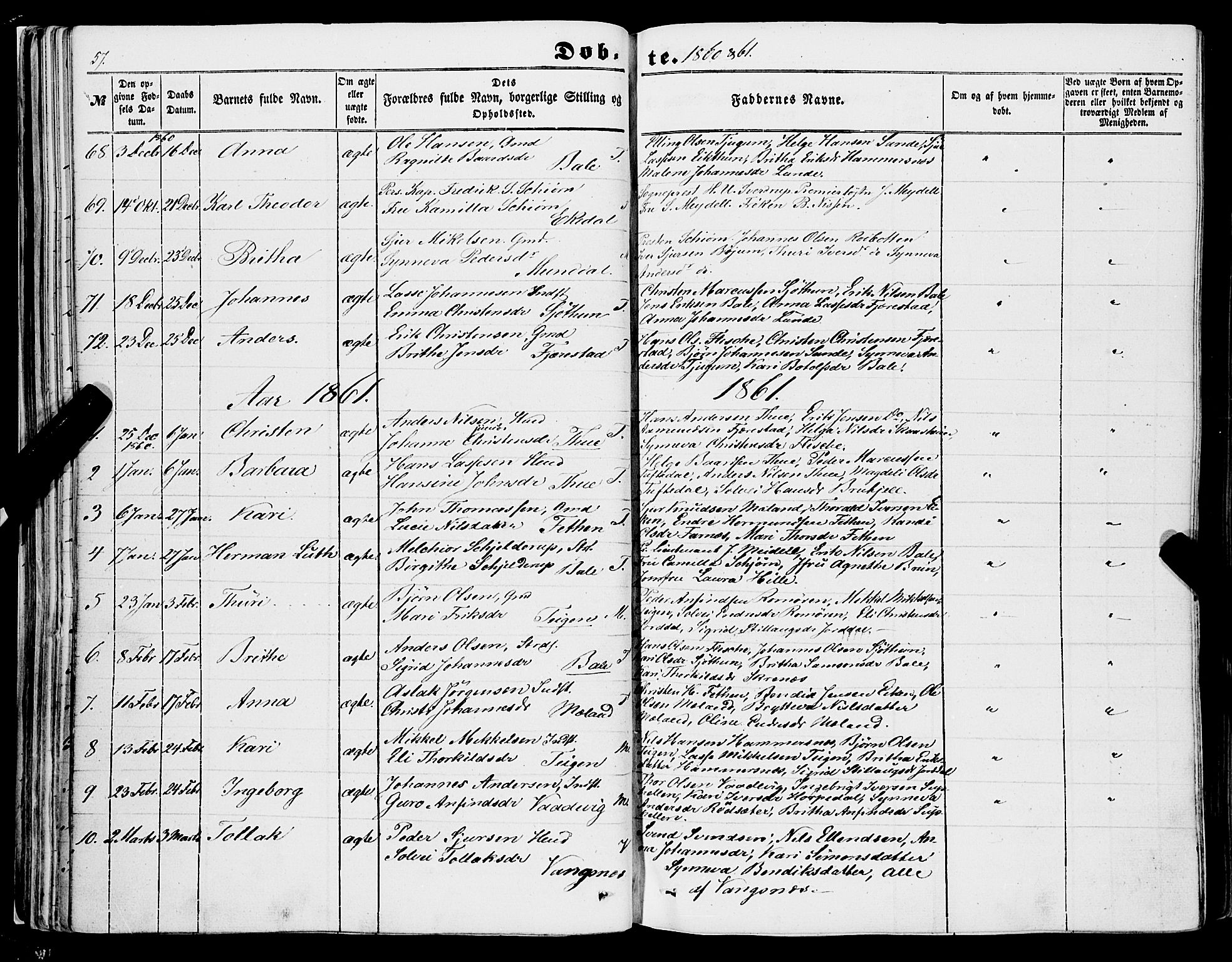 Balestrand sokneprestembete, AV/SAB-A-79601/H/Haa/Haaa/L0002: Parish register (official) no. A 2, 1847-1866, p. 57