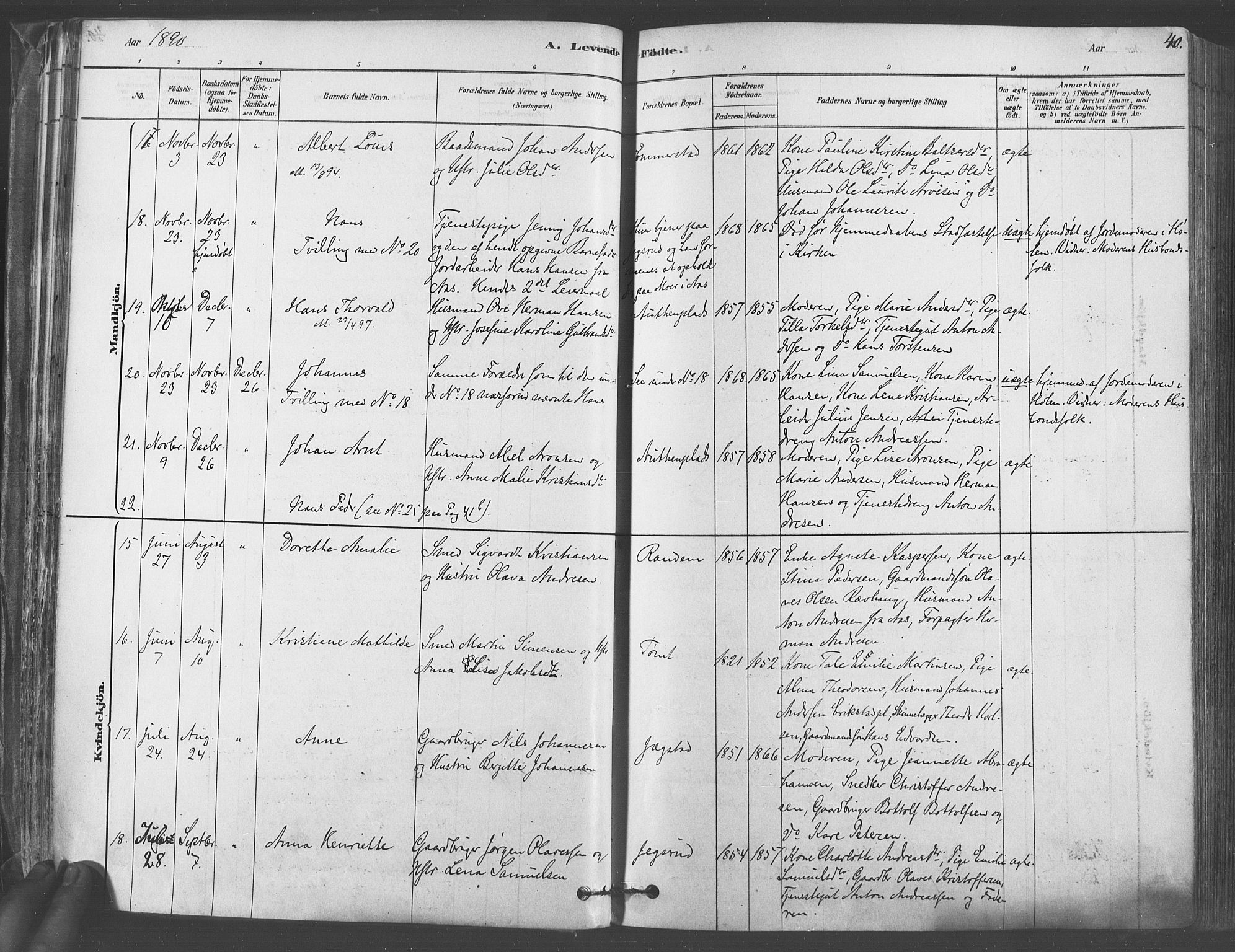 Vestby prestekontor Kirkebøker, AV/SAO-A-10893/F/Fa/L0009: Parish register (official) no. I 9, 1878-1900, p. 40