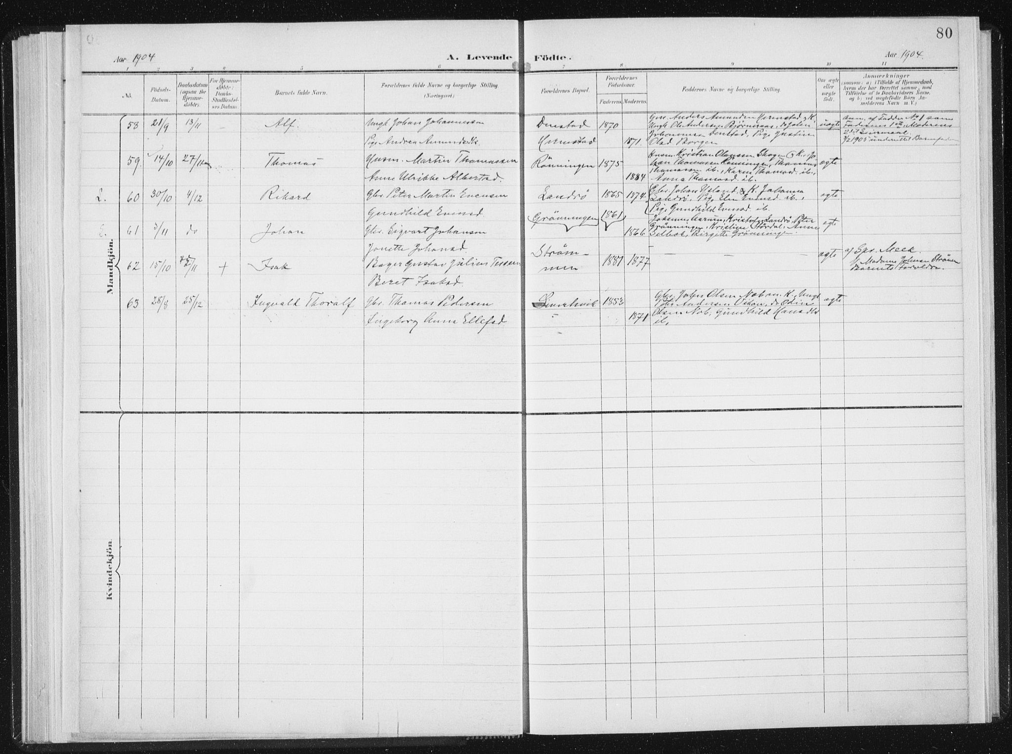 Ministerialprotokoller, klokkerbøker og fødselsregistre - Sør-Trøndelag, AV/SAT-A-1456/647/L0635: Parish register (official) no. 647A02, 1896-1911, p. 80