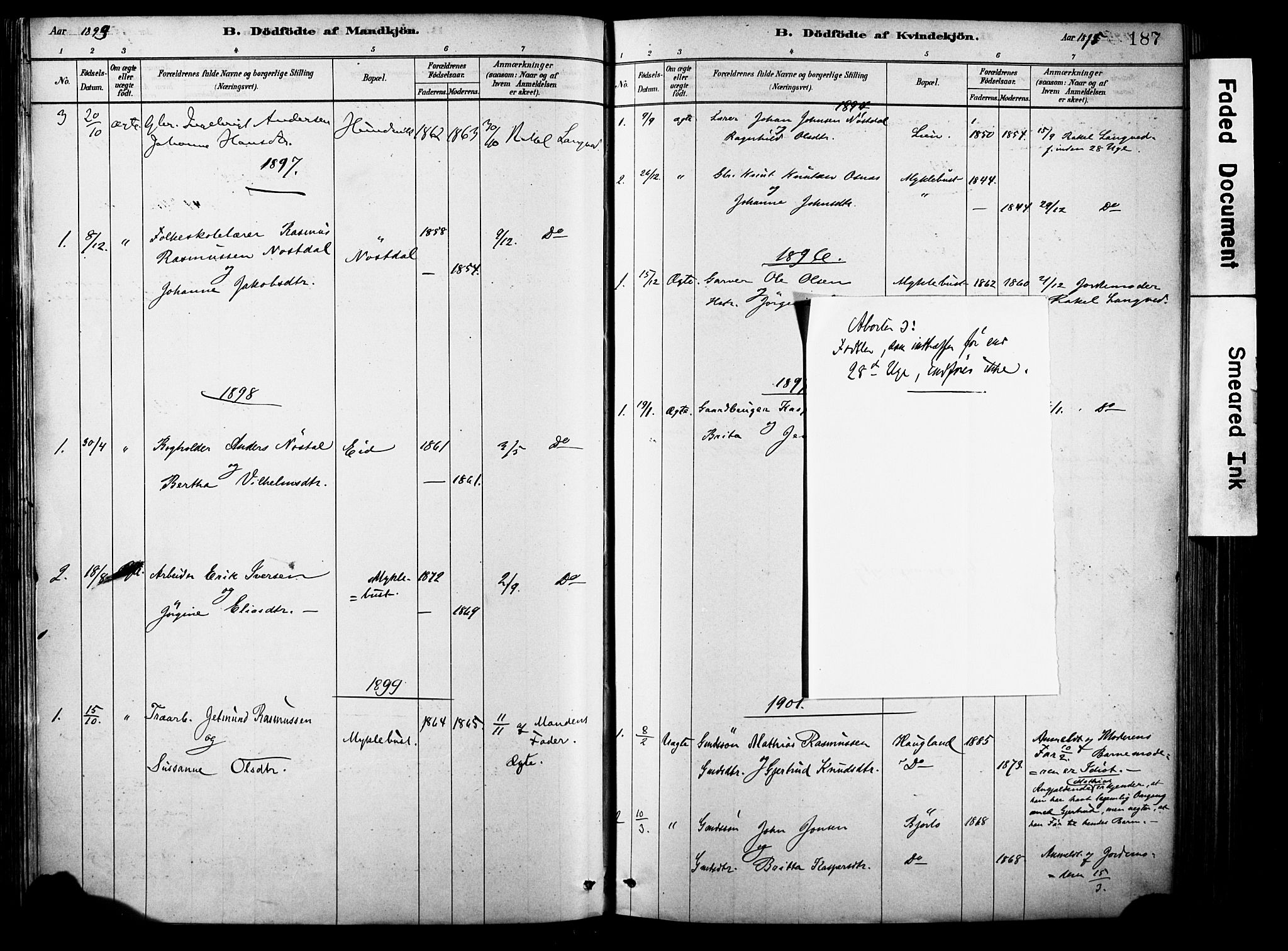 Eid sokneprestembete, AV/SAB-A-82301/H/Haa/Haab/L0001: Parish register (official) no. B 1, 1879-1906, p. 187