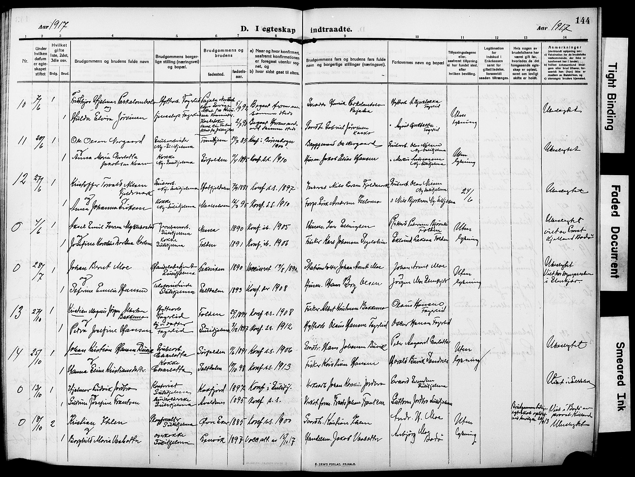 Ministerialprotokoller, klokkerbøker og fødselsregistre - Nordland, AV/SAT-A-1459/850/L0710: Parish register (official) no. 850A02, 1910-1920, p. 144