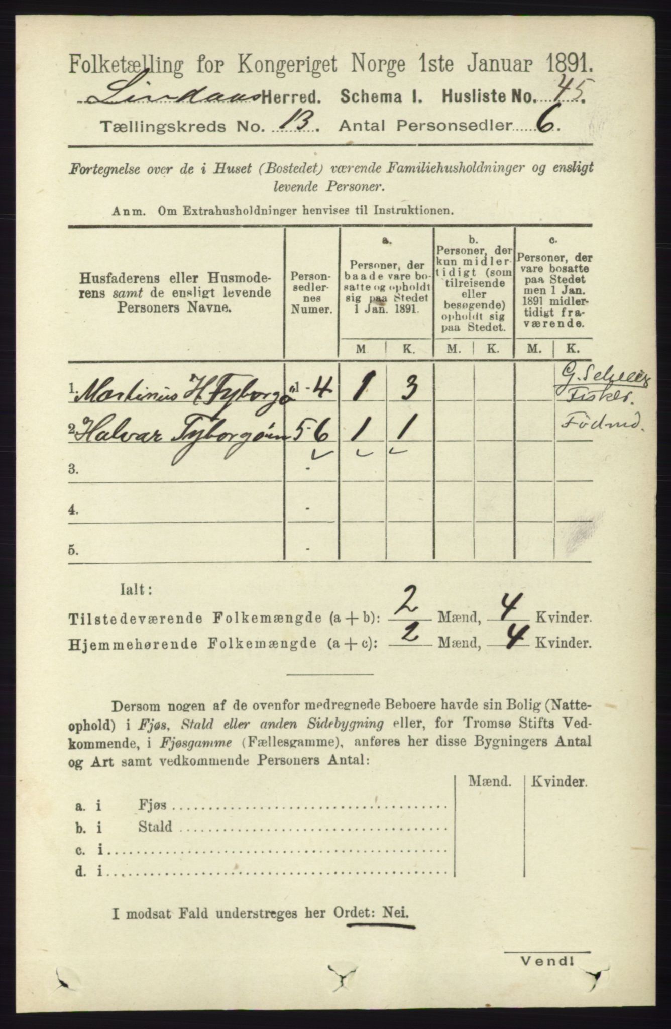 RA, 1891 census for 1263 Lindås, 1891, p. 4539
