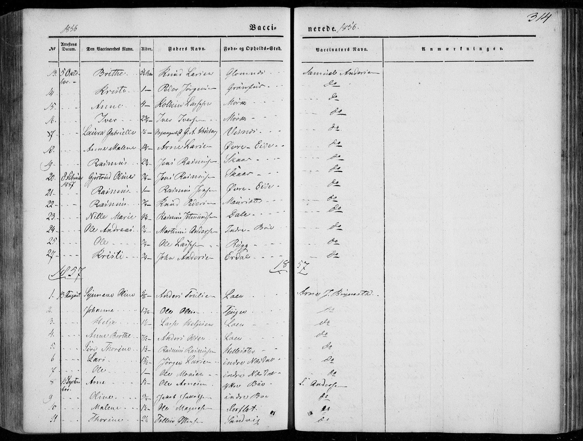 Stryn Sokneprestembete, SAB/A-82501: Parish register (official) no. A 2, 1844-1861, p. 314