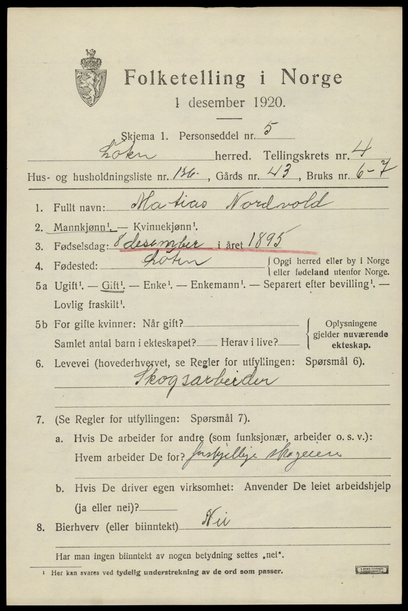 SAH, 1920 census for Løten, 1920, p. 9821