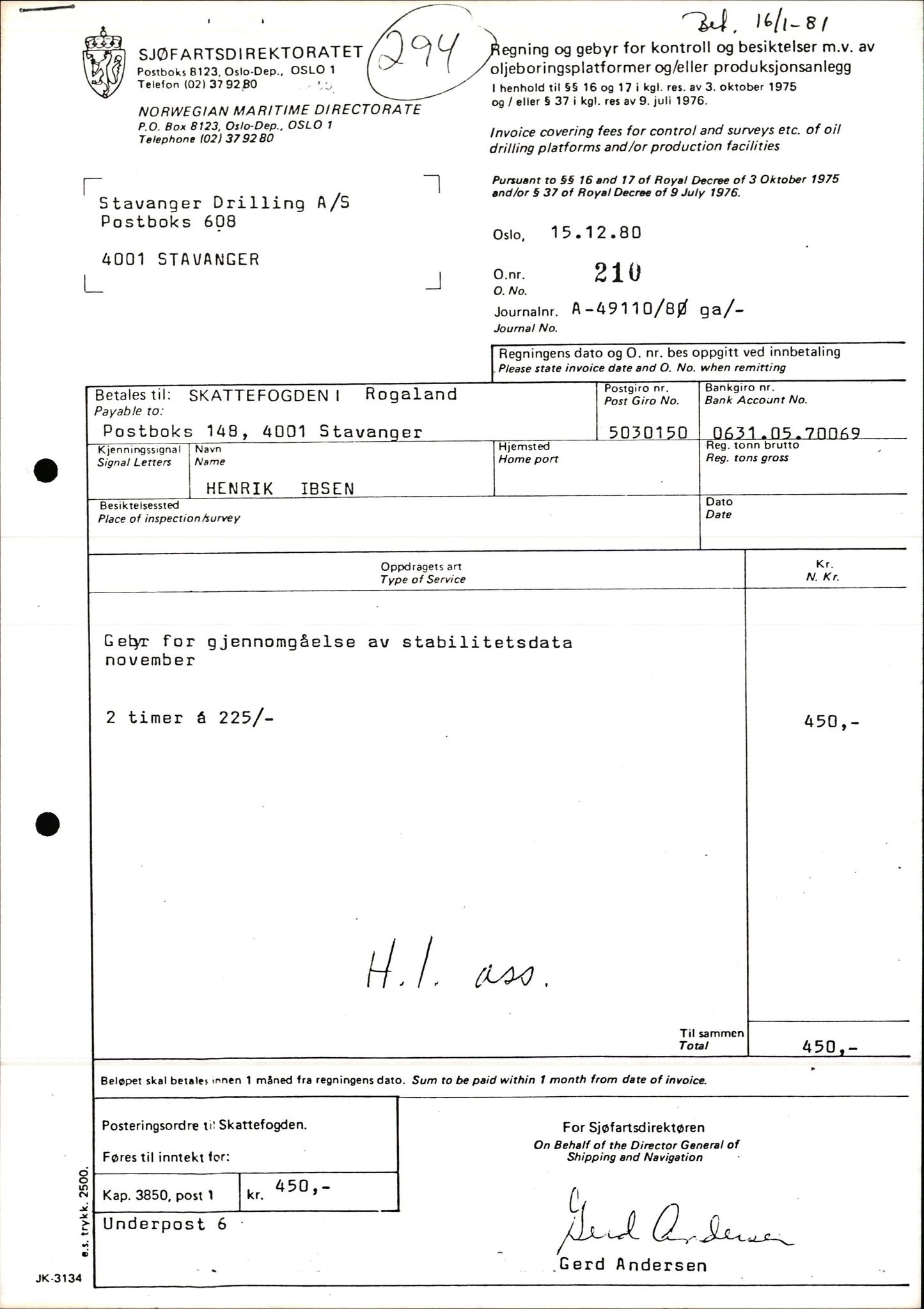 Pa 1503 - Stavanger Drilling AS, AV/SAST-A-101906/2/E/Ec/Eca/L0013: Sak og korrespondanse, 1980-1982