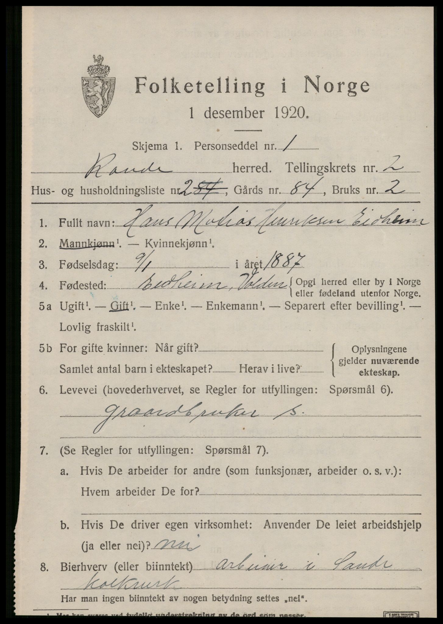 SAT, 1920 census for Rovde, 1920, p. 579